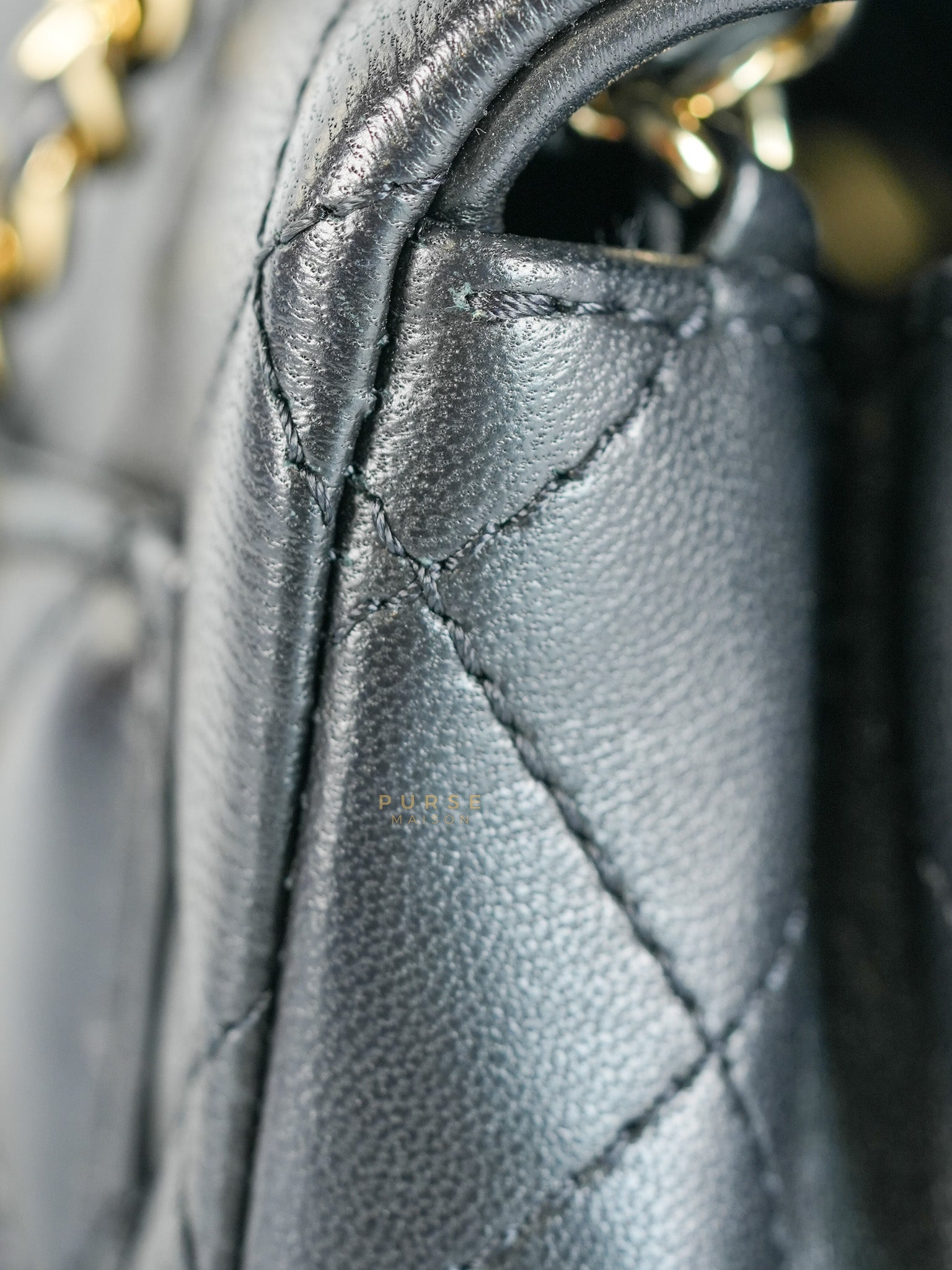 Mini Square Black Quilted Lambskin Leather Soccer Ball Pearl Crush in Gold Hardware (Microchip) | Purse Maison Luxury Bags Shop