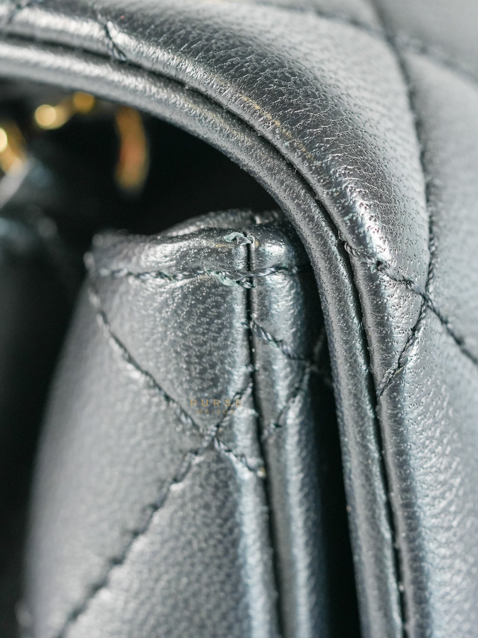 Mini Square Black Quilted Lambskin Leather Soccer Ball Pearl Crush in Gold Hardware (Microchip) | Purse Maison Luxury Bags Shop