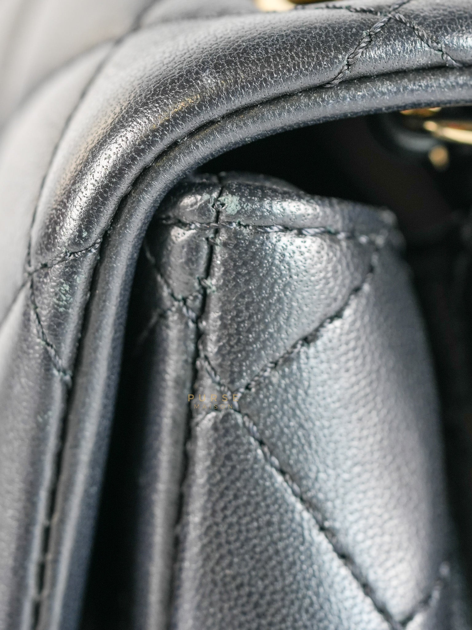 Mini Square Black Quilted Lambskin Leather Soccer Ball Pearl Crush in Gold Hardware (Microchip) | Purse Maison Luxury Bags Shop