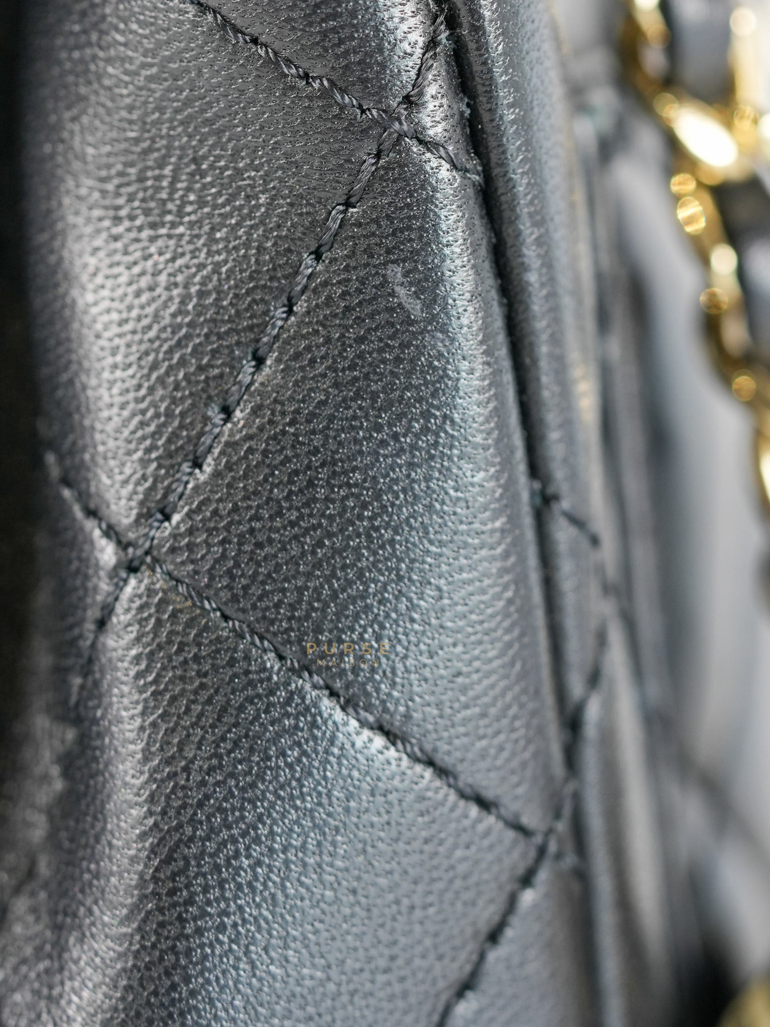Mini Square Black Quilted Lambskin Leather Soccer Ball Pearl Crush in Gold Hardware (Microchip) | Purse Maison Luxury Bags Shop