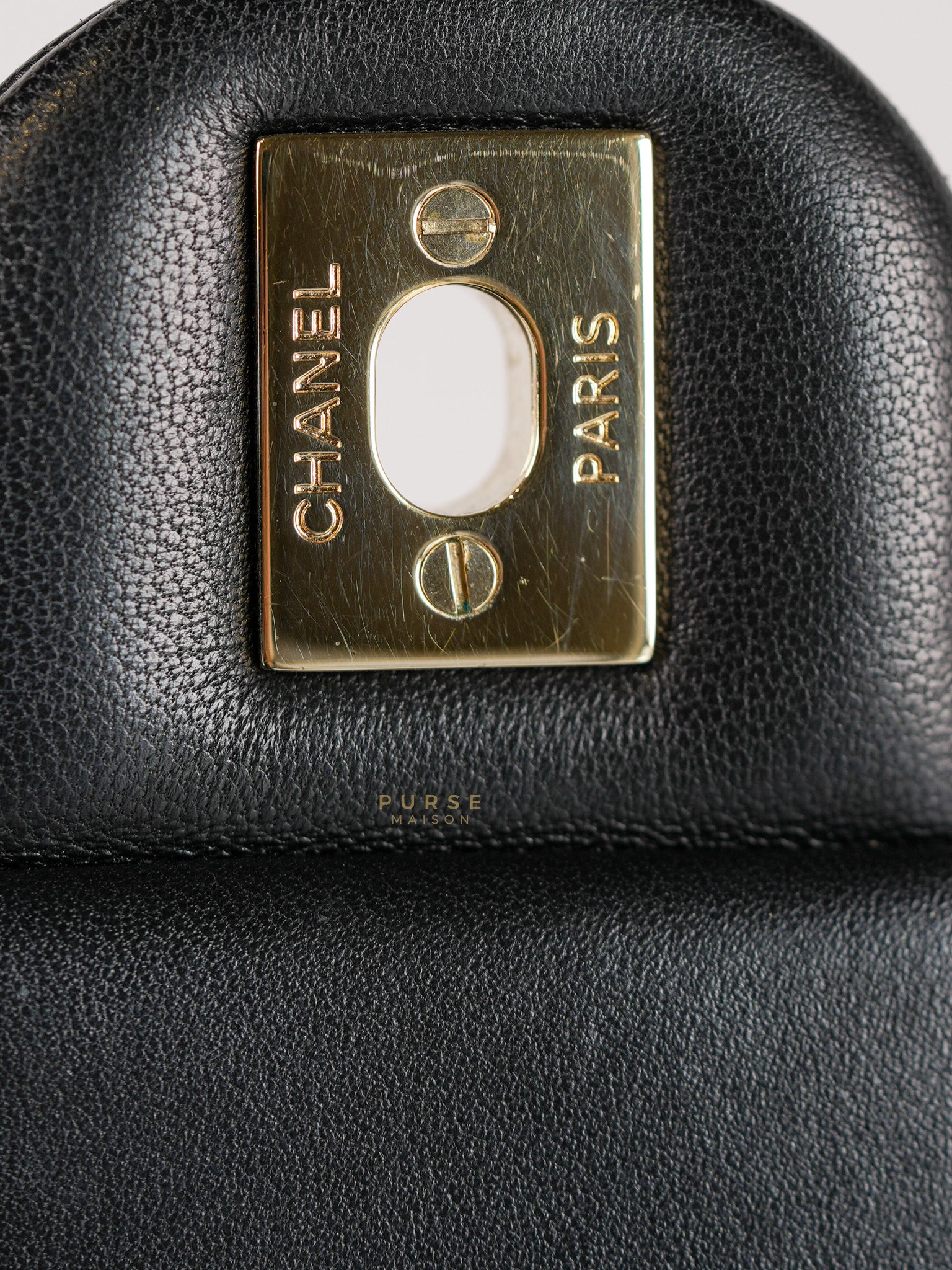 Mini Square Black Quilted Lambskin Leather Soccer Ball Pearl Crush in Gold Hardware (Microchip) | Purse Maison Luxury Bags Shop