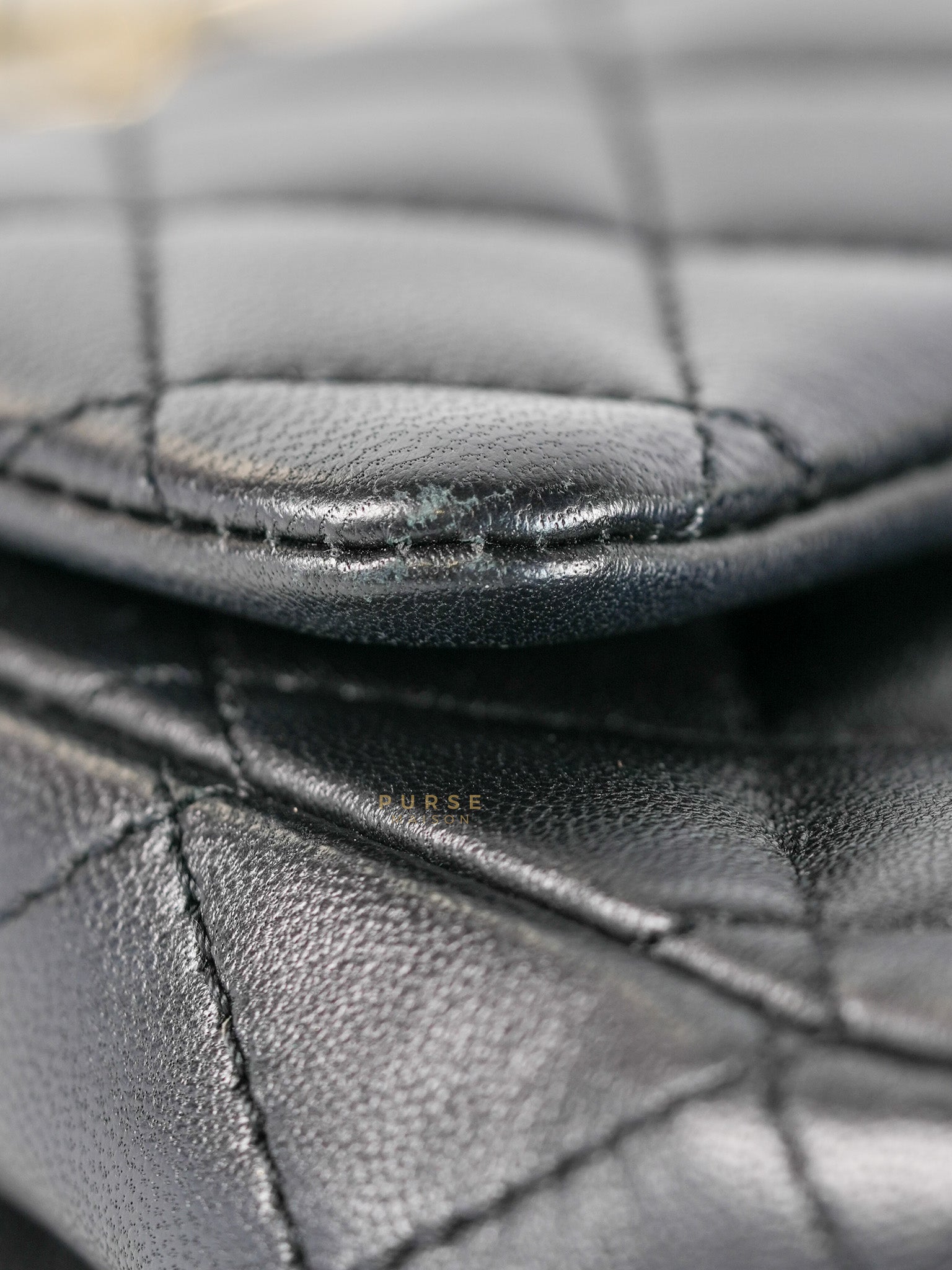 Mini Square Black Quilted Lambskin Leather Soccer Ball Pearl Crush in Gold Hardware (Microchip) | Purse Maison Luxury Bags Shop