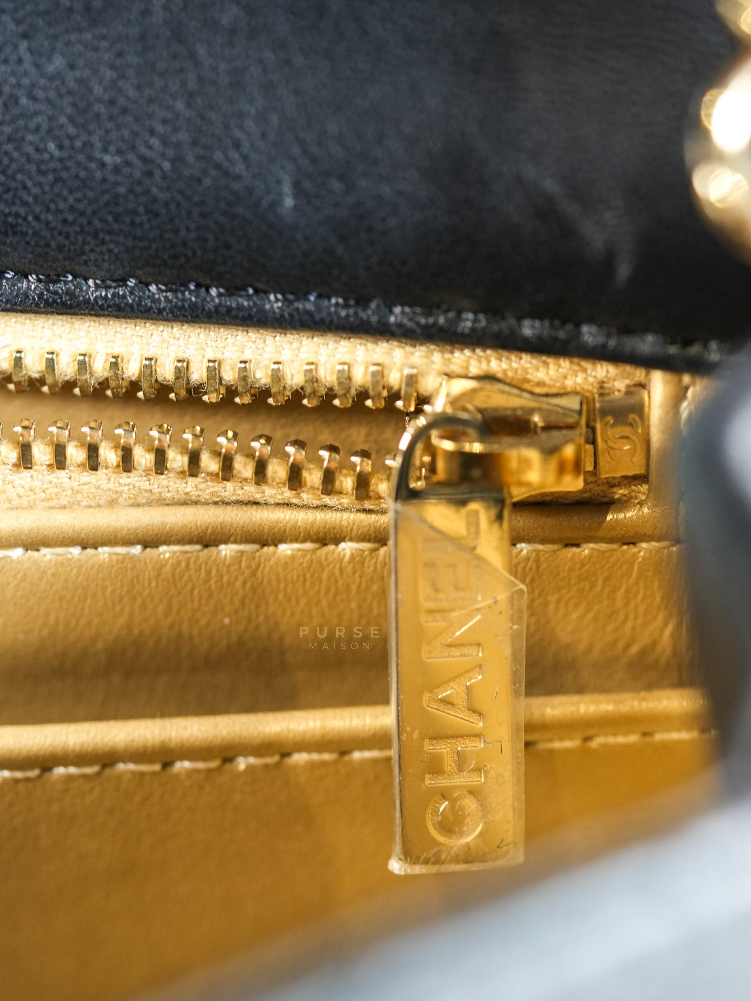 Mini Square Black Quilted Lambskin Leather Soccer Ball Pearl Crush in Gold Hardware (Microchip) | Purse Maison Luxury Bags Shop