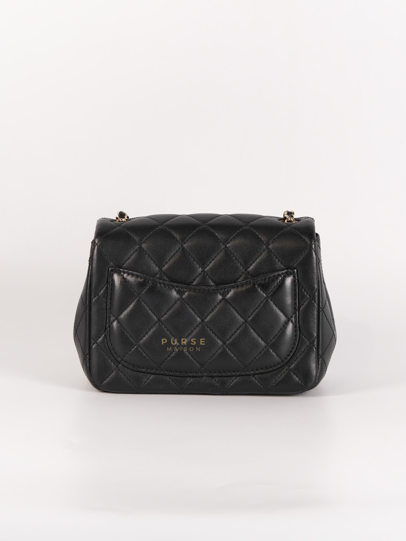 Mini Square Black Quilted Lambskin Leather Soccer Ball Pearl Crush in Gold Hardware (Microchip) | Purse Maison Luxury Bags Shop