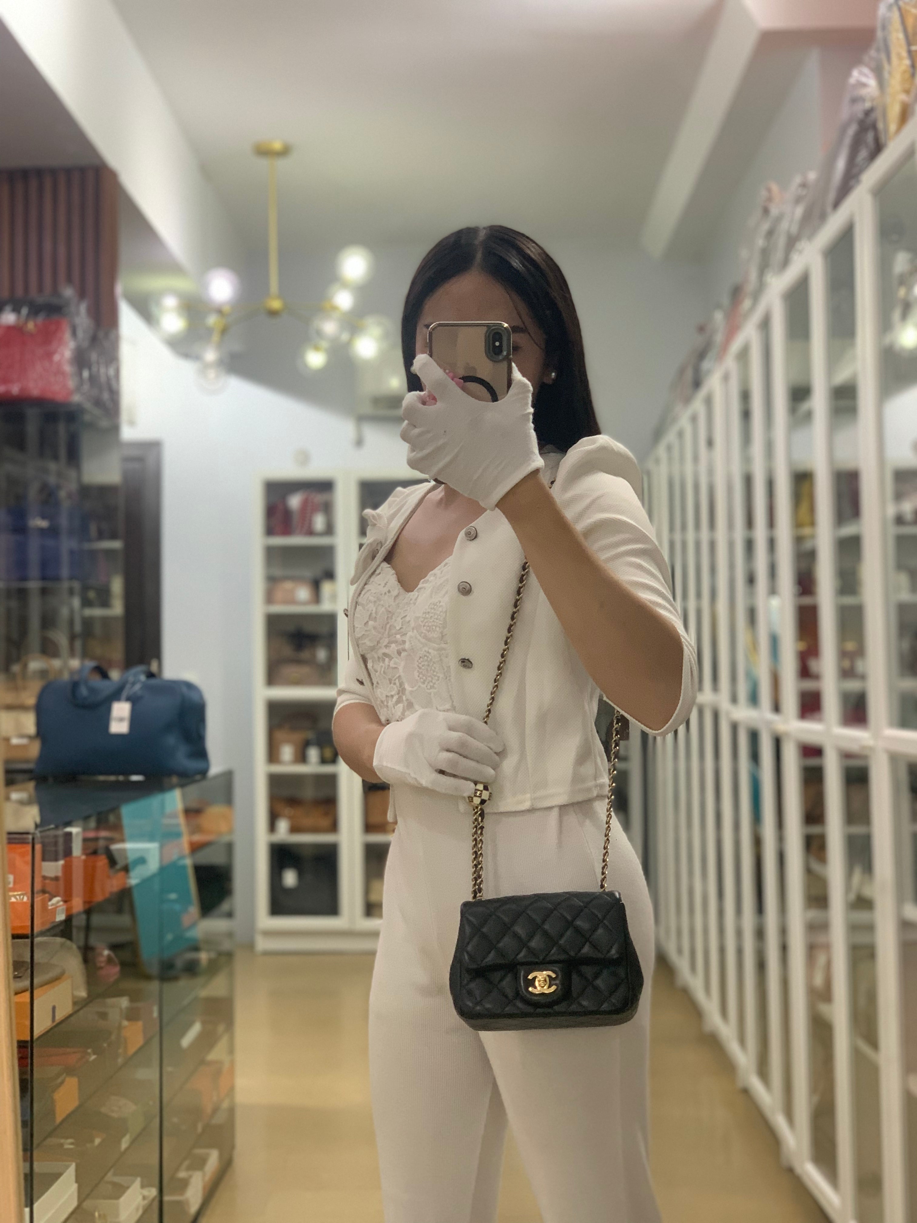 Mini Square Black Quilted Lambskin Leather Soccer Ball Pearl Crush in Gold Hardware (Microchip) | Purse Maison Luxury Bags Shop