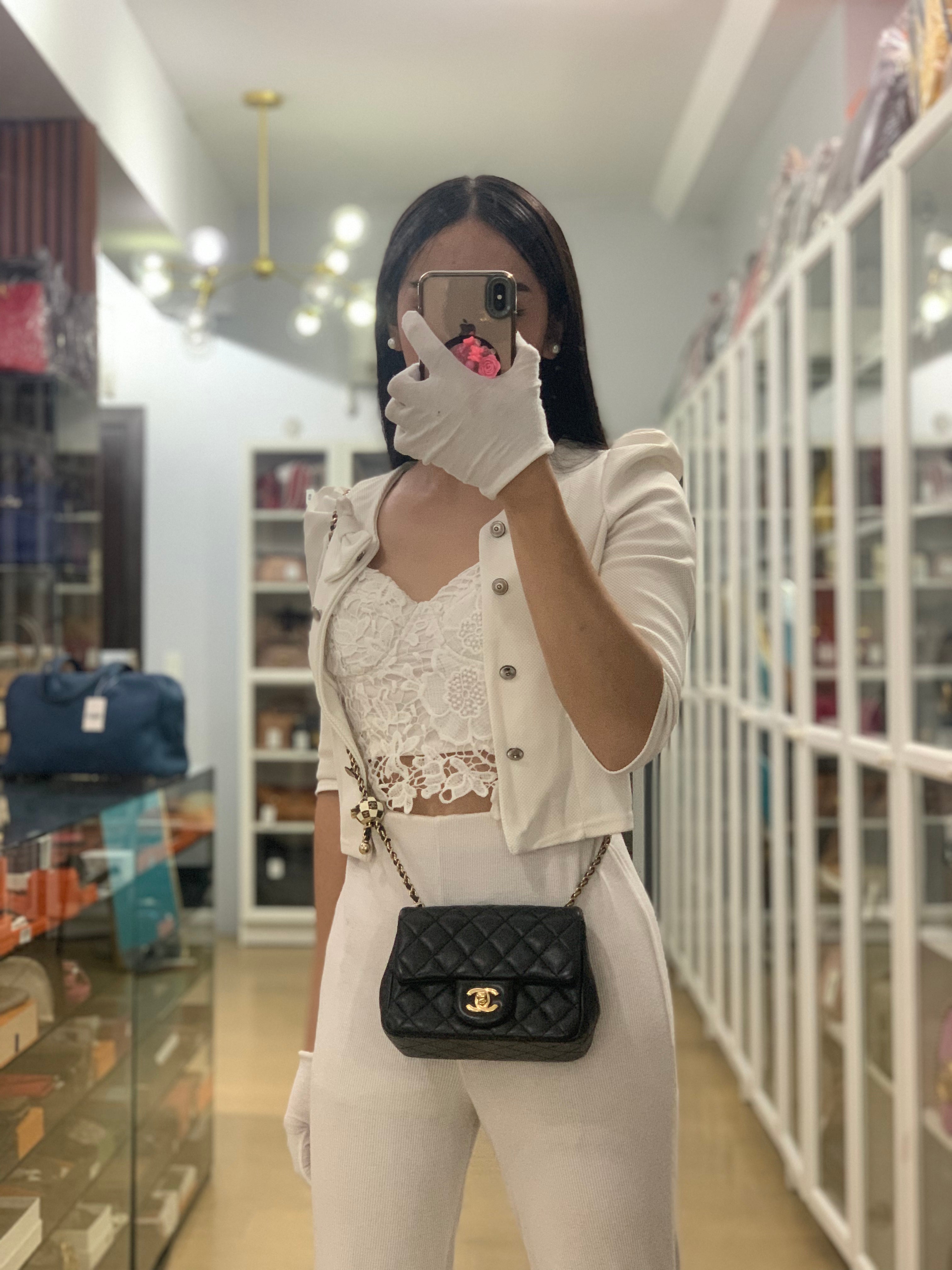Mini Square Black Quilted Lambskin Leather Soccer Ball Pearl Crush in Gold Hardware (Microchip) | Purse Maison Luxury Bags Shop