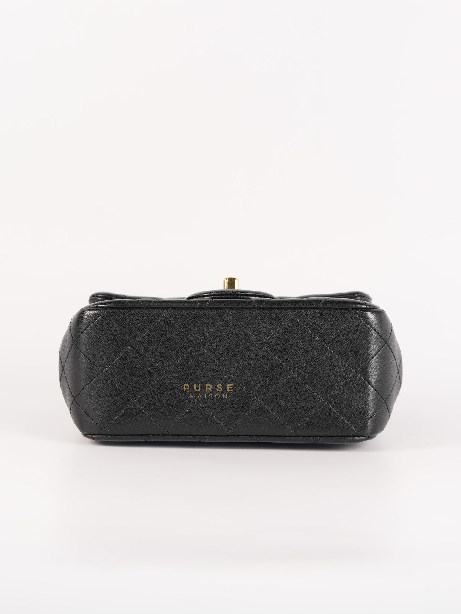 Mini Square Black Quilted Lambskin Leather Soccer Ball Pearl Crush in Gold Hardware (Microchip) | Purse Maison Luxury Bags Shop