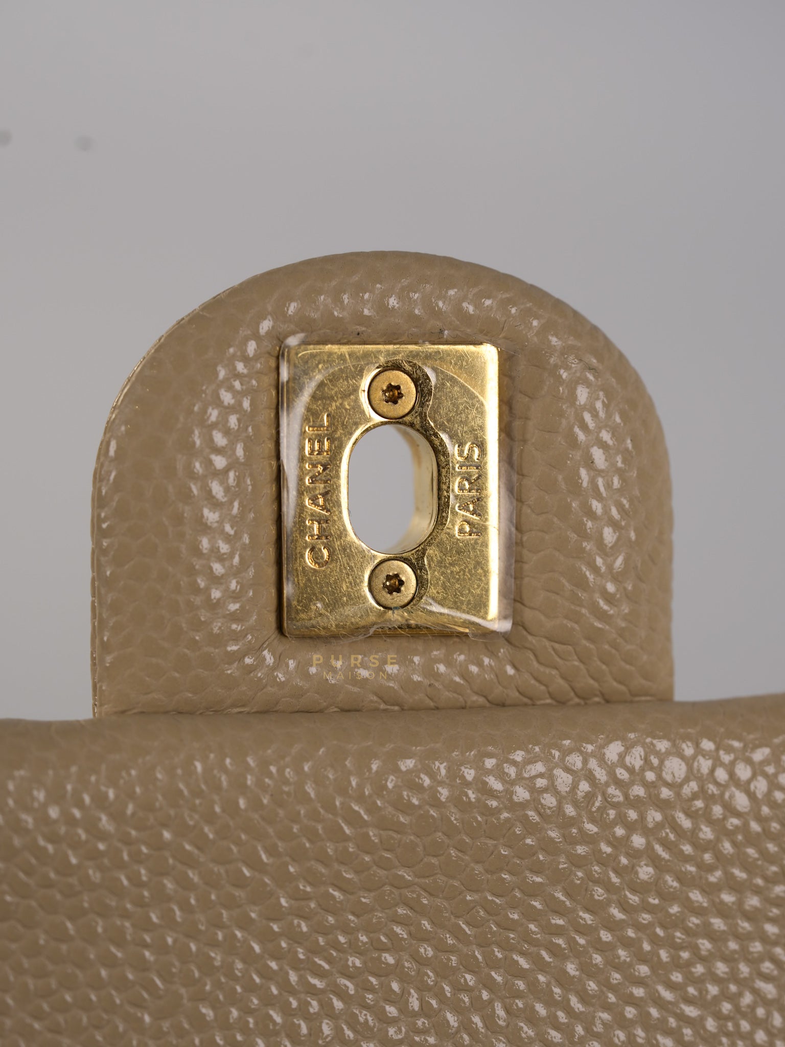 Mini Square Flap Bag in Beige Caviar Leather Gold Hardware(Microchip) | Purse Maison Luxury Bags Shop