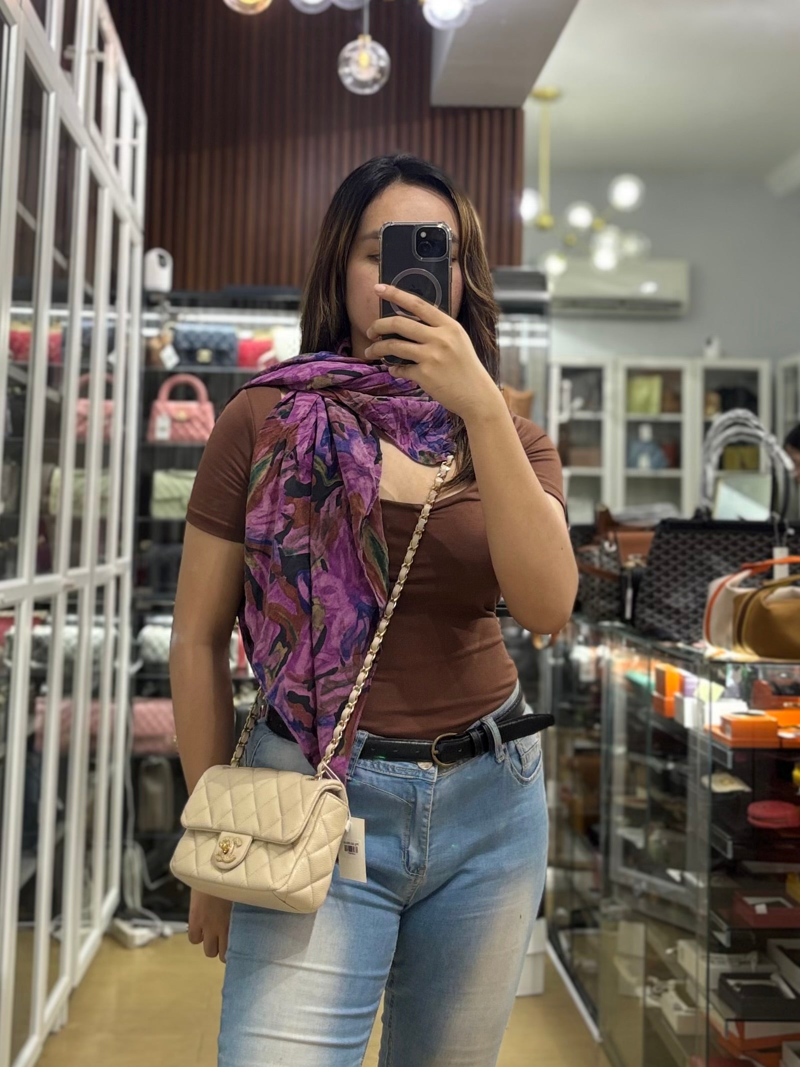 Mini Square Flap Bag in Beige Caviar Leather Gold Hardware(Microchip) | Purse Maison Luxury Bags Shop