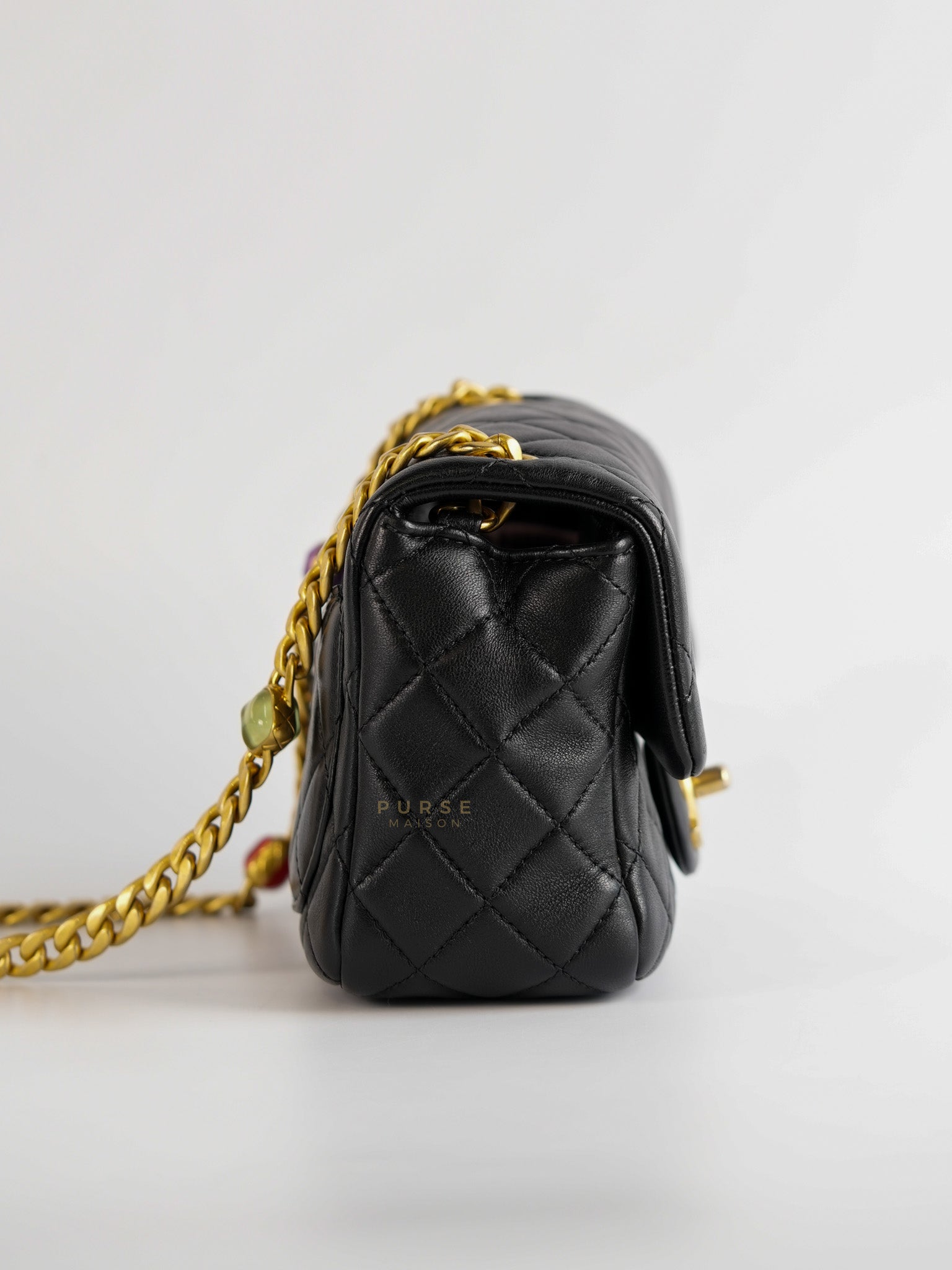 Mini Square Flap Samba Pearl in Lambskin and Aged Gold Hardware Series 31 | Purse Maison Luxury Bags Shop