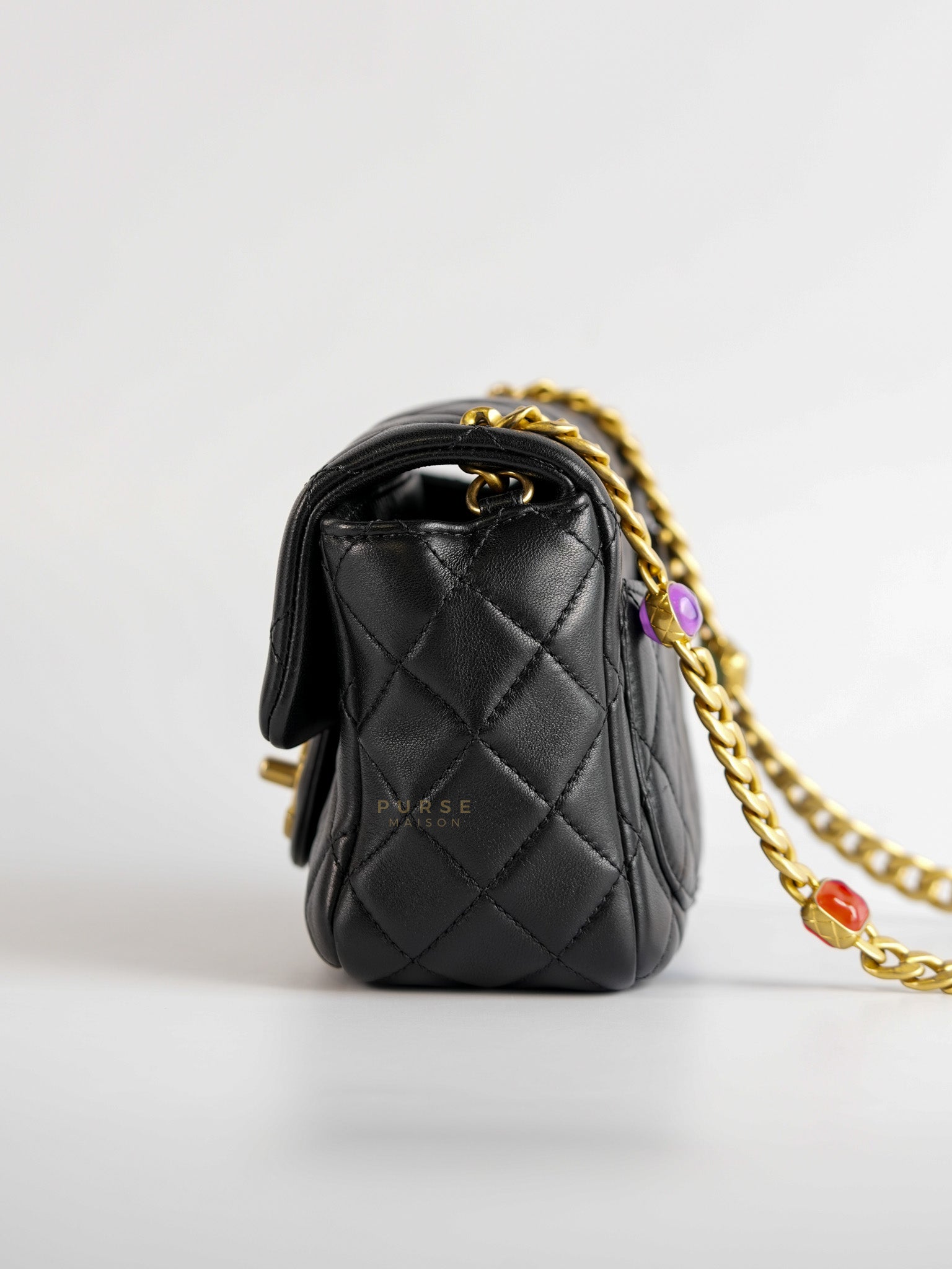 Mini Square Flap Samba Pearl in Lambskin and Aged Gold Hardware Series 31 | Purse Maison Luxury Bags Shop