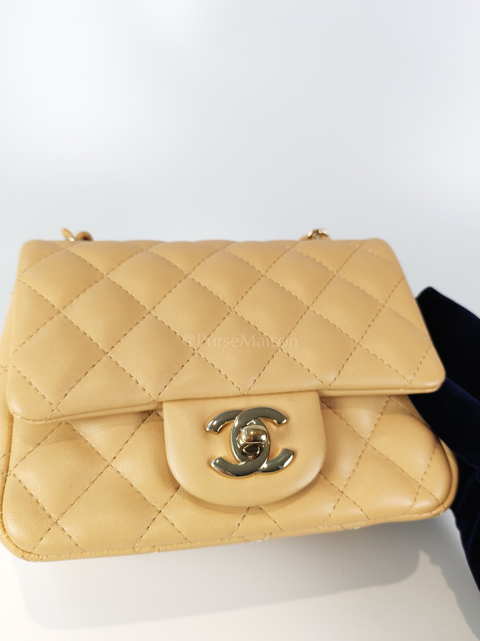 Mini Square in Beige Lambskin Leather and Light Gold Hardware(Microchip) | Purse Maison Luxury Bags Shop