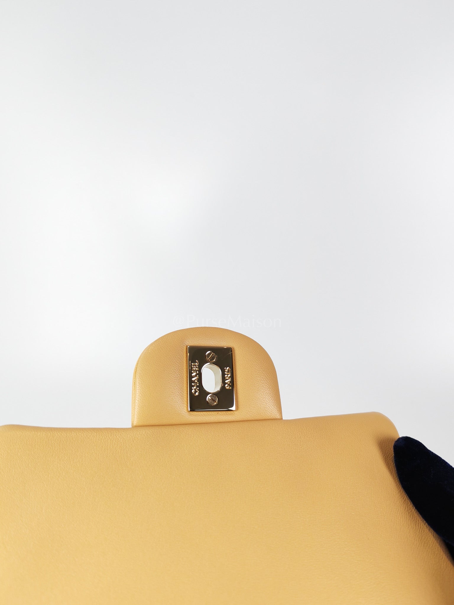 Mini Square in Beige Lambskin Leather and Light Gold Hardware(Microchip) | Purse Maison Luxury Bags Shop