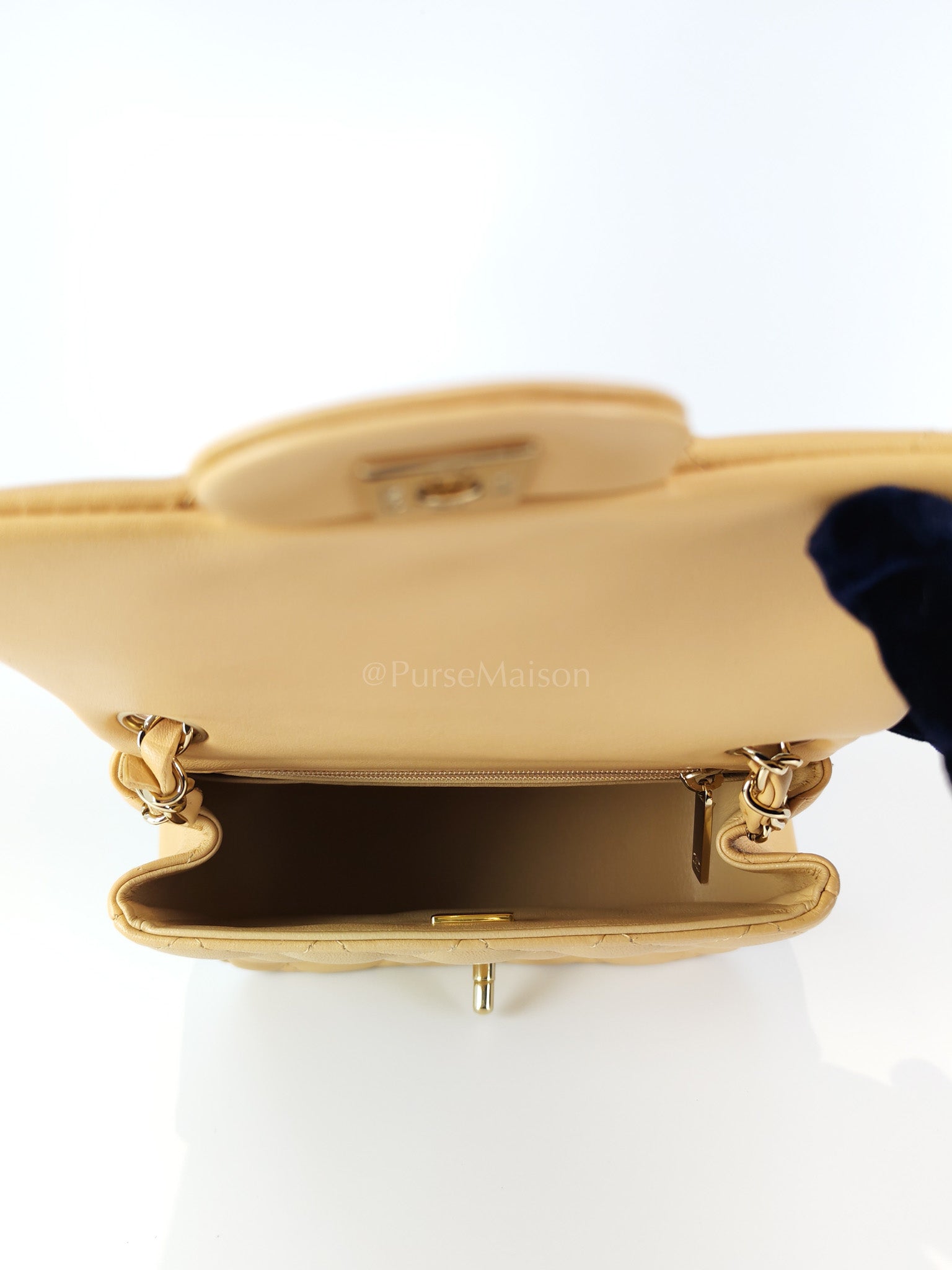 Mini Square in Beige Lambskin Leather and Light Gold Hardware(Microchip) | Purse Maison Luxury Bags Shop