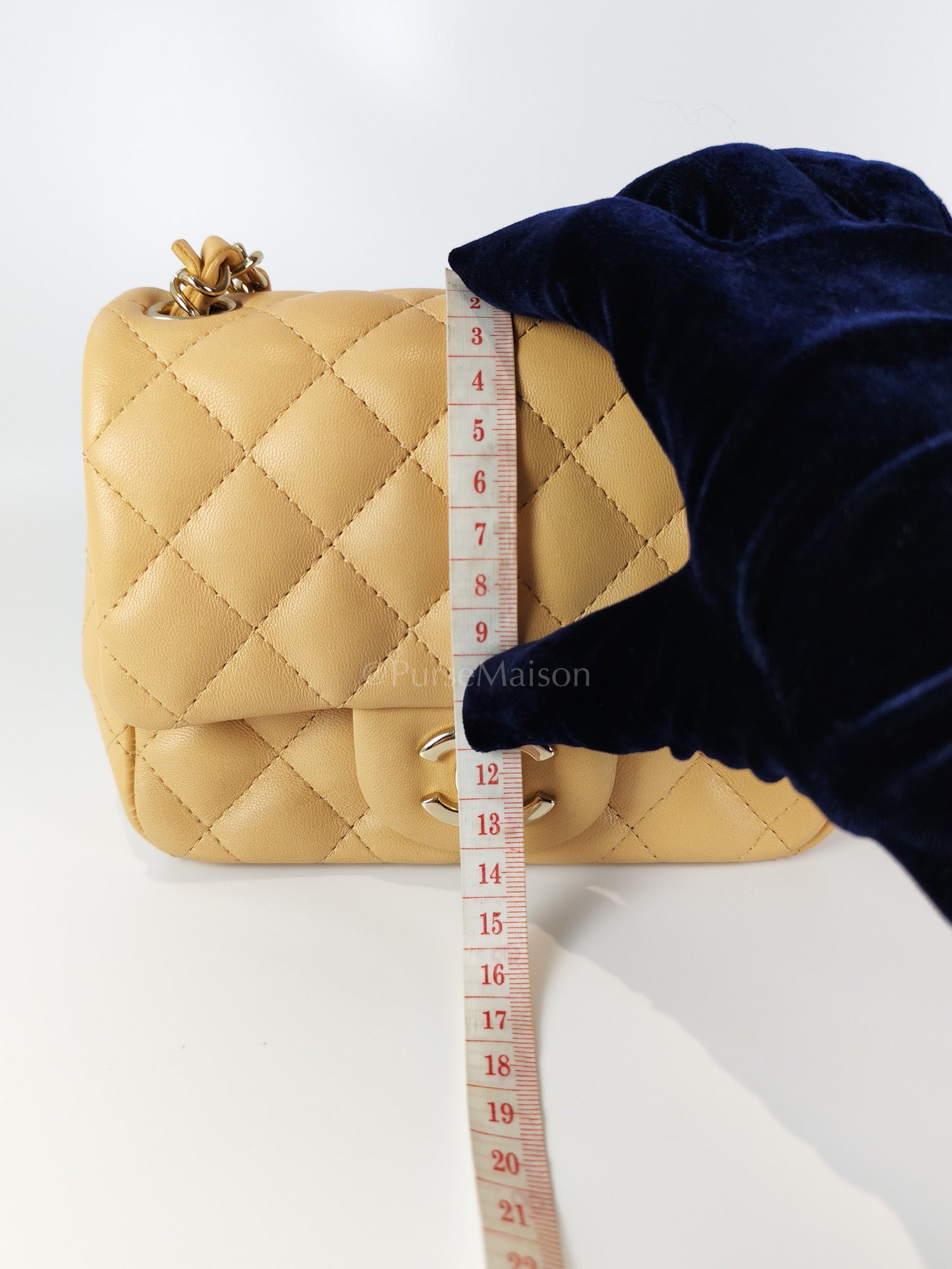 Mini Square in Beige Lambskin Leather and Light Gold Hardware(Microchip) | Purse Maison Luxury Bags Shop