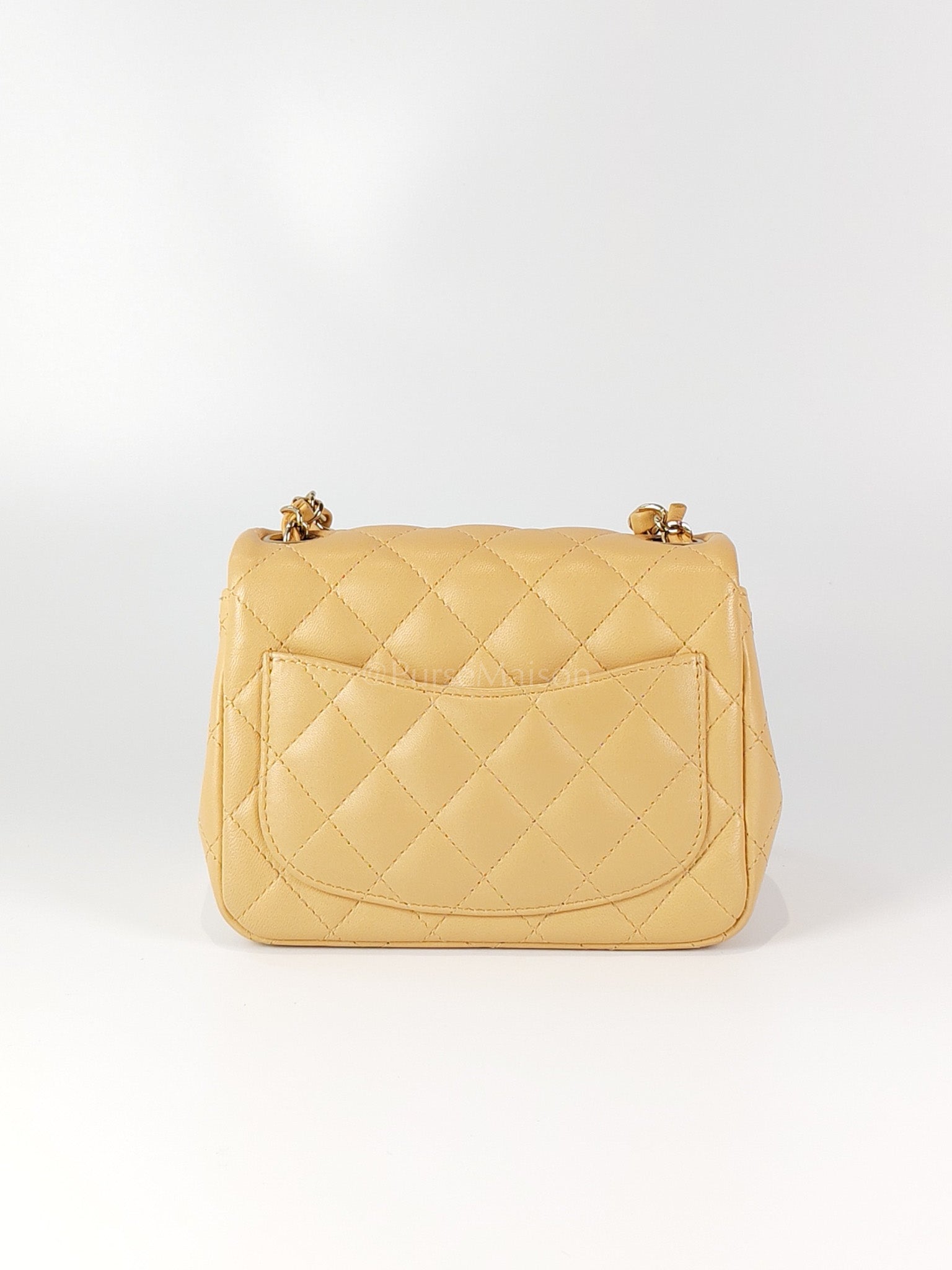 Mini Square in Beige Lambskin Leather and Light Gold Hardware(Microchip) | Purse Maison Luxury Bags Shop