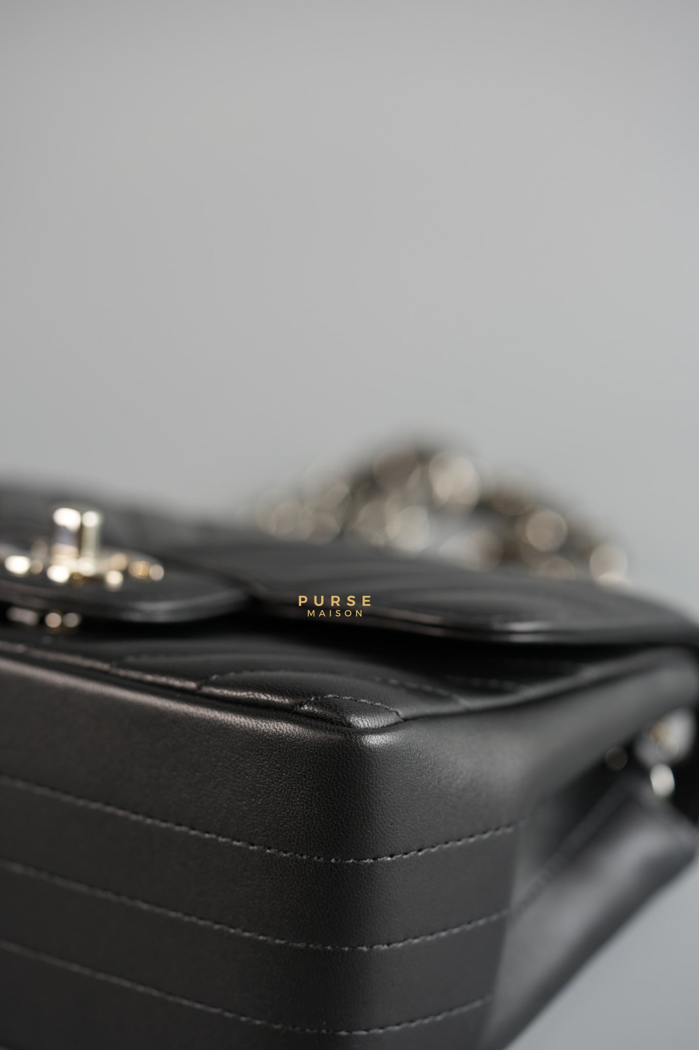 Mini Square in Black Lambskin Leather and Silver Hardware Series 30 | Purse Maison Luxury Bags Shop