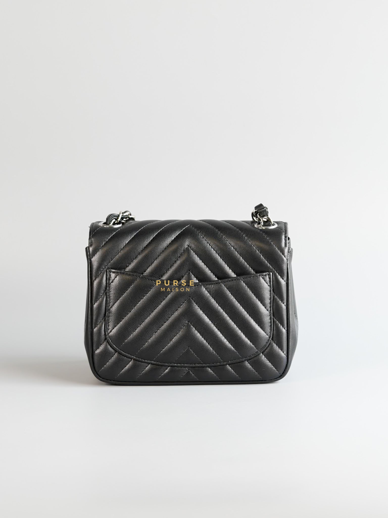 Mini Square in Black Lambskin Leather and Silver Hardware Series 30 | Purse Maison Luxury Bags Shop