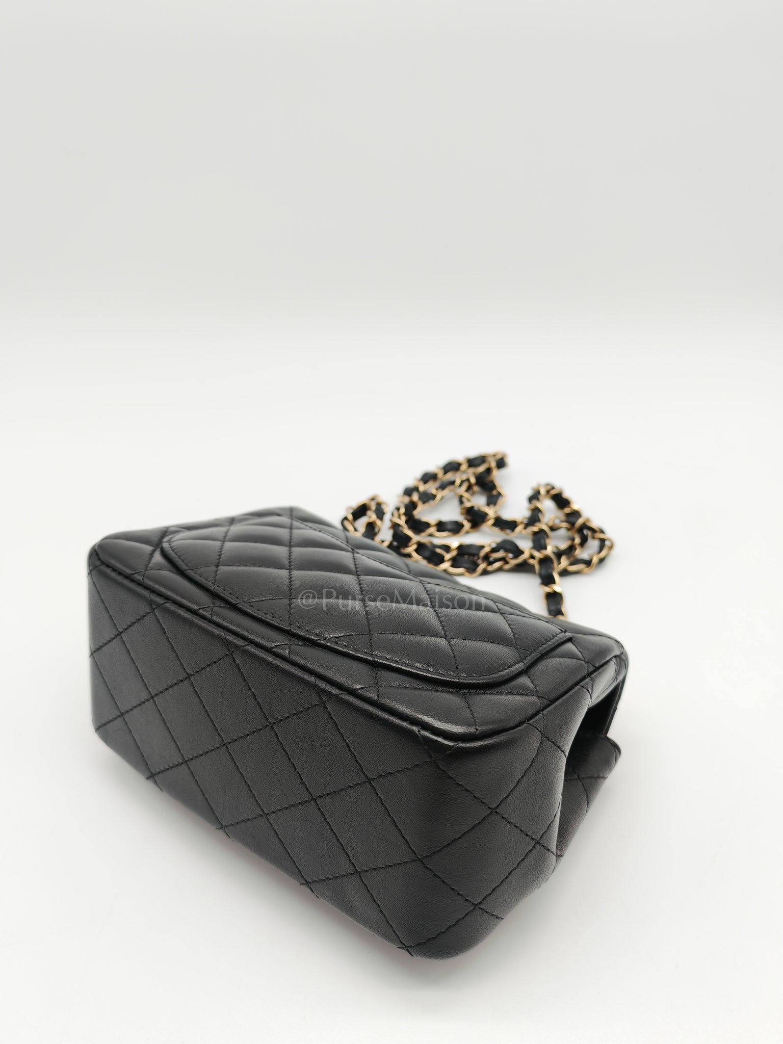 Mini Square in Black Quilted Lambskin Leather and Light Gold Hardware (Microchip) | Purse Maison Luxury Bags Shop
