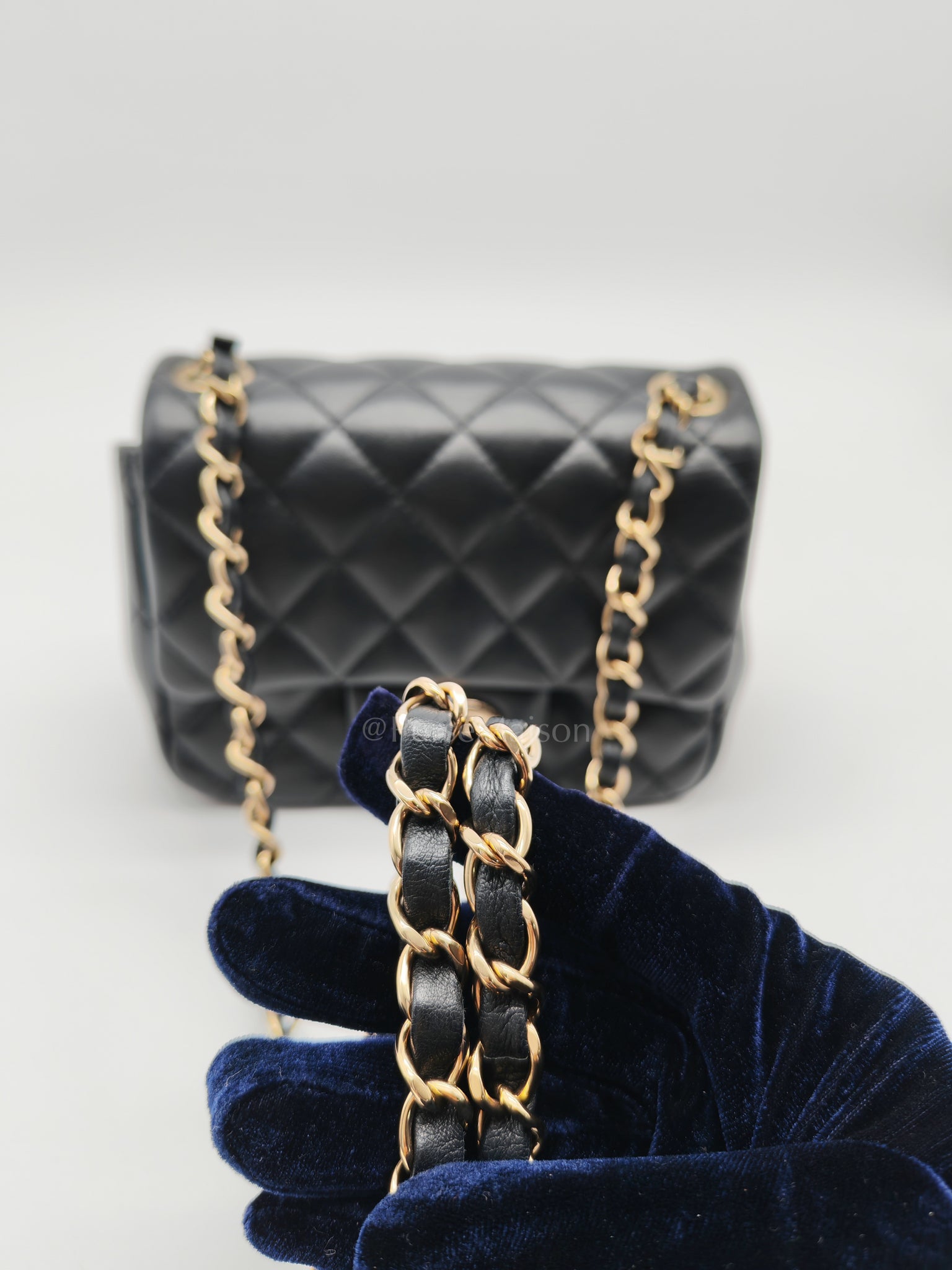 Mini Square in Black Quilted Lambskin Leather and Light Gold Hardware (Microchip) | Purse Maison Luxury Bags Shop