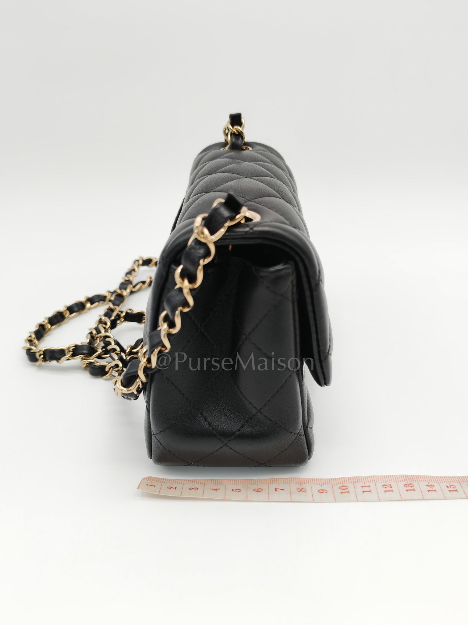 Mini Square in Black Quilted Lambskin Leather and Light Gold Hardware (Microchip) | Purse Maison Luxury Bags Shop