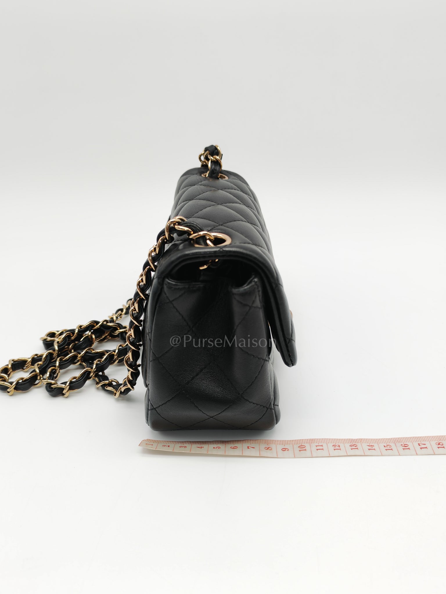 Mini Square in Black Quilted Lambskin Leather and Light Gold Hardware (Microchip) | Purse Maison Luxury Bags Shop