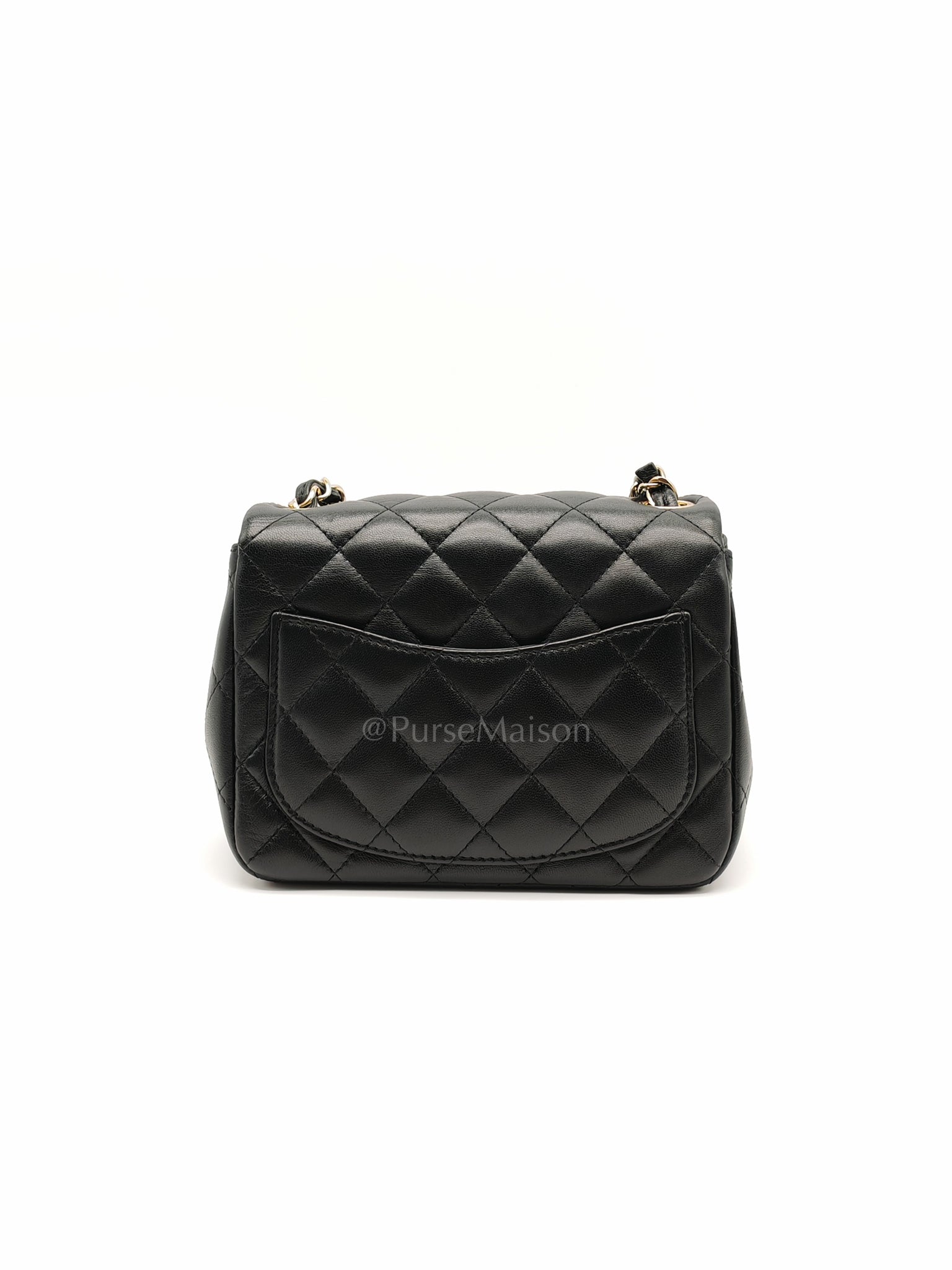 Mini Square in Black Quilted Lambskin Leather and Light Gold Hardware (Microchip) | Purse Maison Luxury Bags Shop
