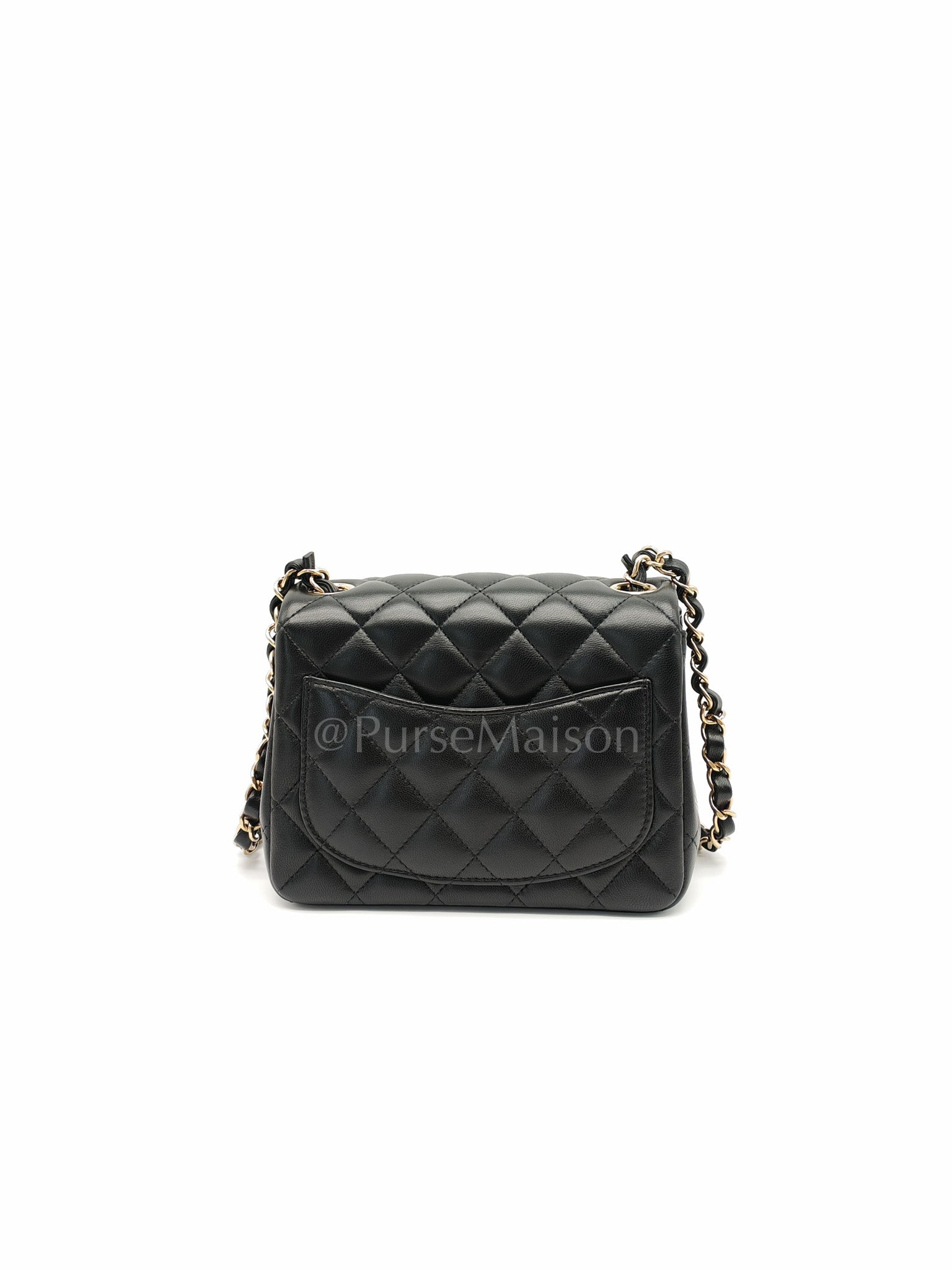 Mini Square in Black Quilted Lambskin Leather and Light Gold Hardware (Microchip) | Purse Maison Luxury Bags Shop