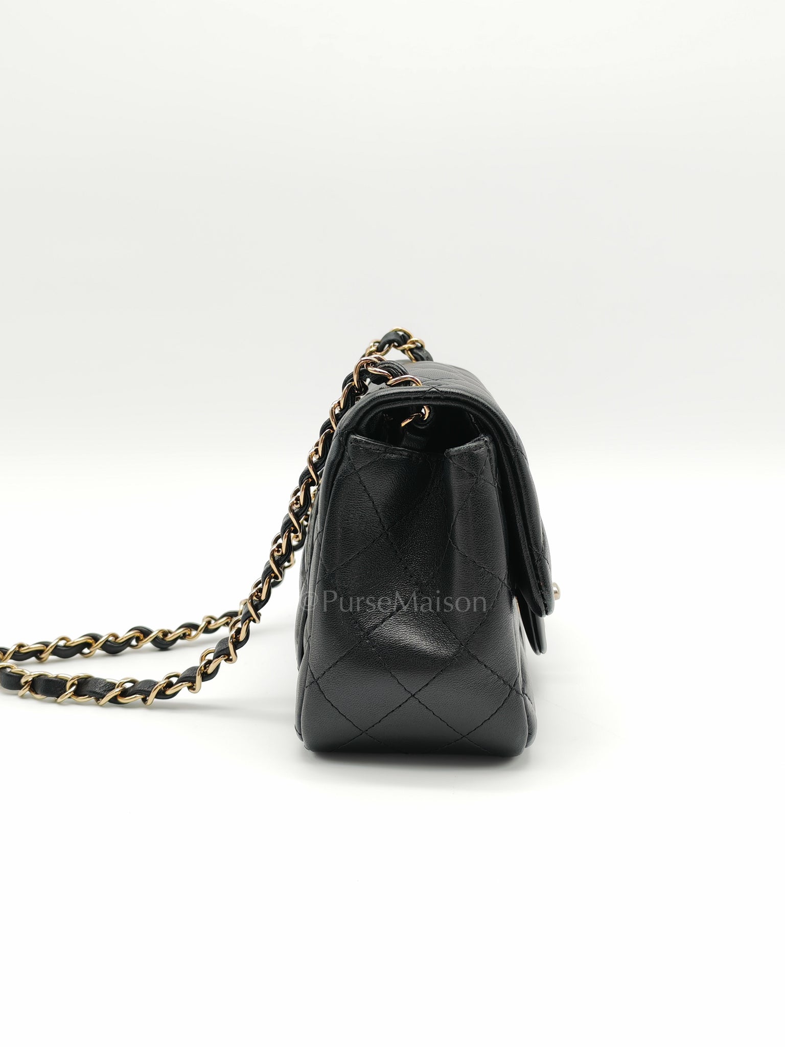 Mini Square in Black Quilted Lambskin Leather and Light Gold Hardware (Microchip) | Purse Maison Luxury Bags Shop