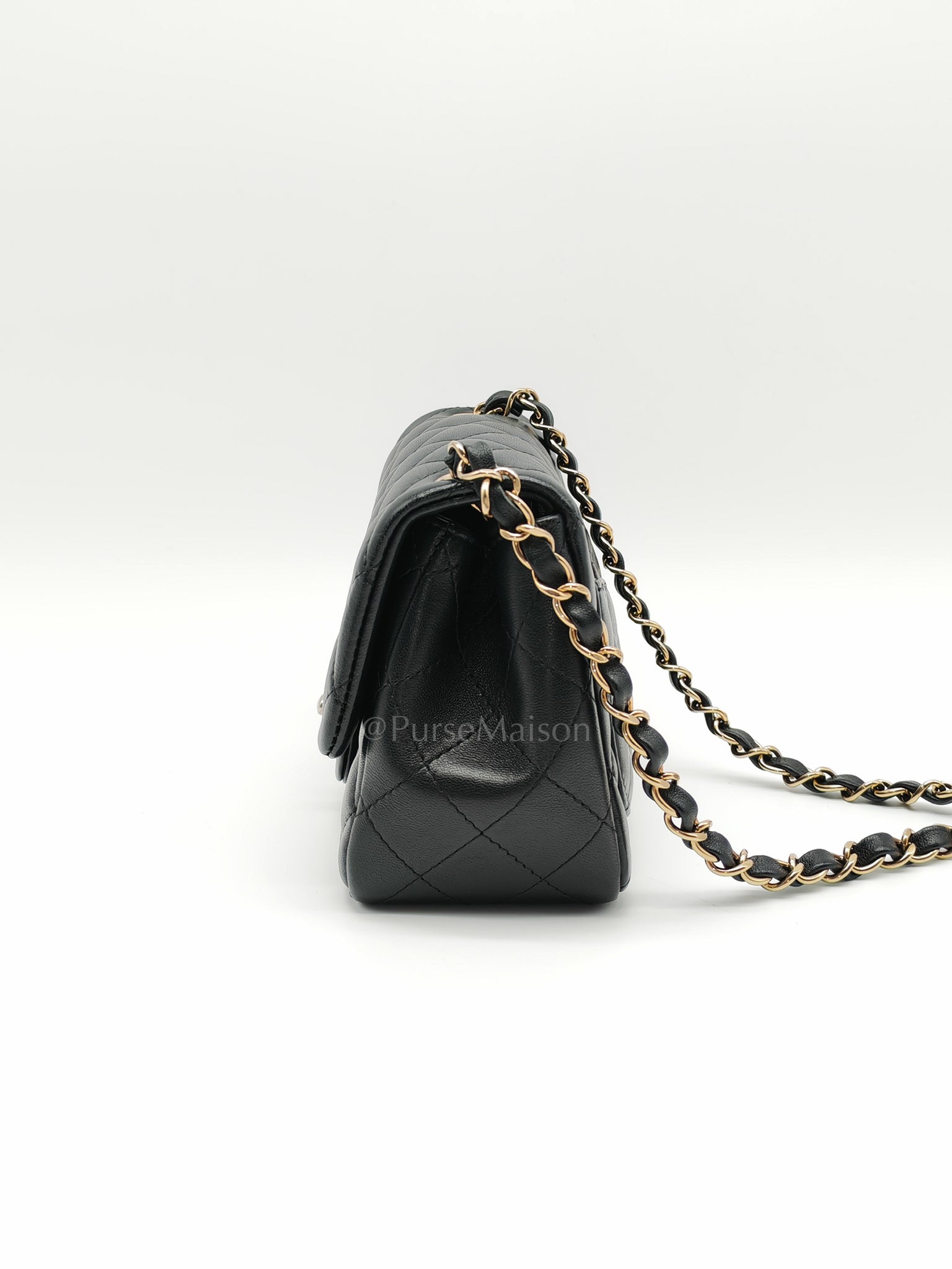 Mini Square in Black Quilted Lambskin Leather and Light Gold Hardware (Microchip) | Purse Maison Luxury Bags Shop