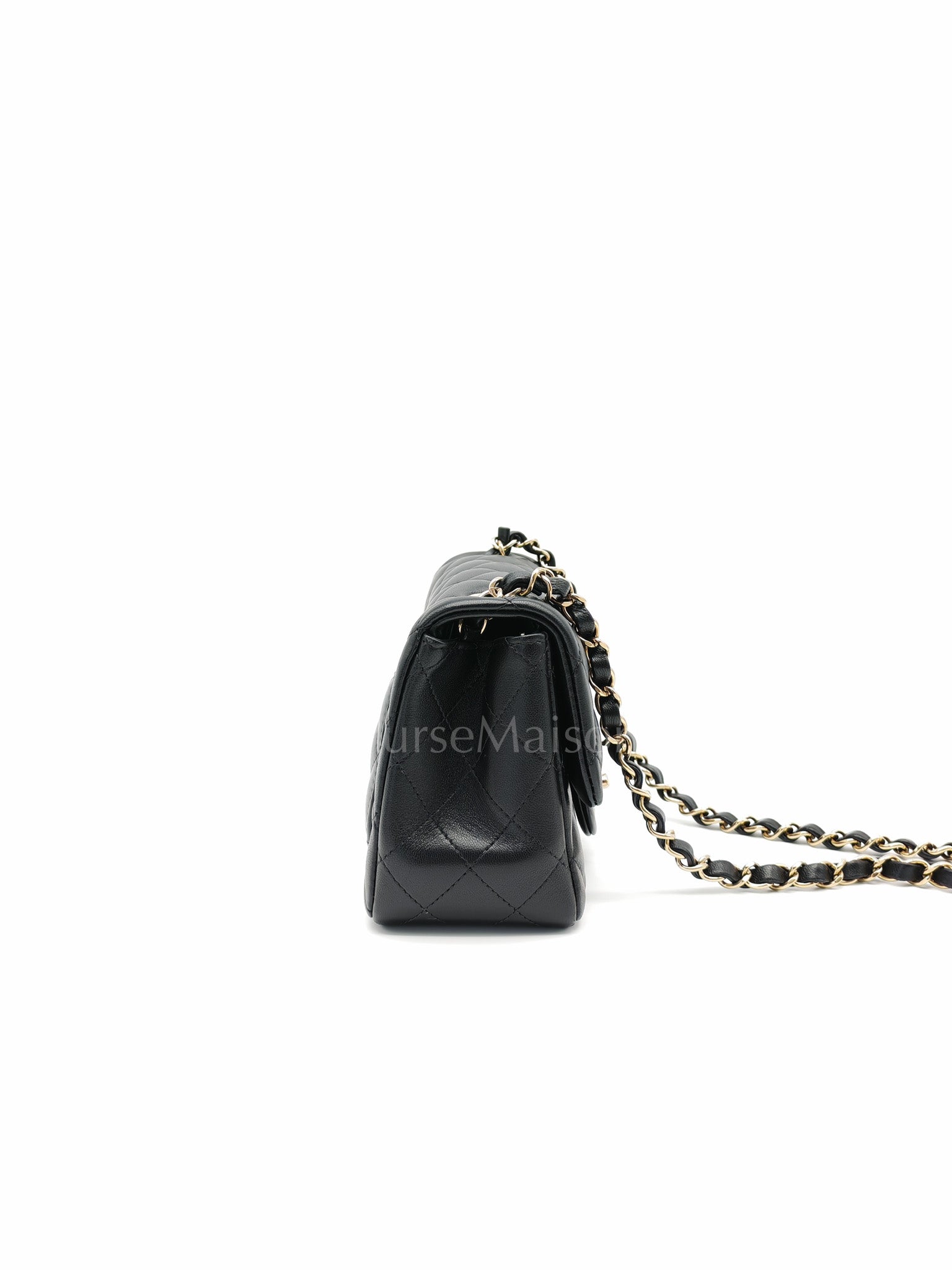 Mini Square in Black Quilted Lambskin Leather and Light Gold Hardware (Microchip) | Purse Maison Luxury Bags Shop