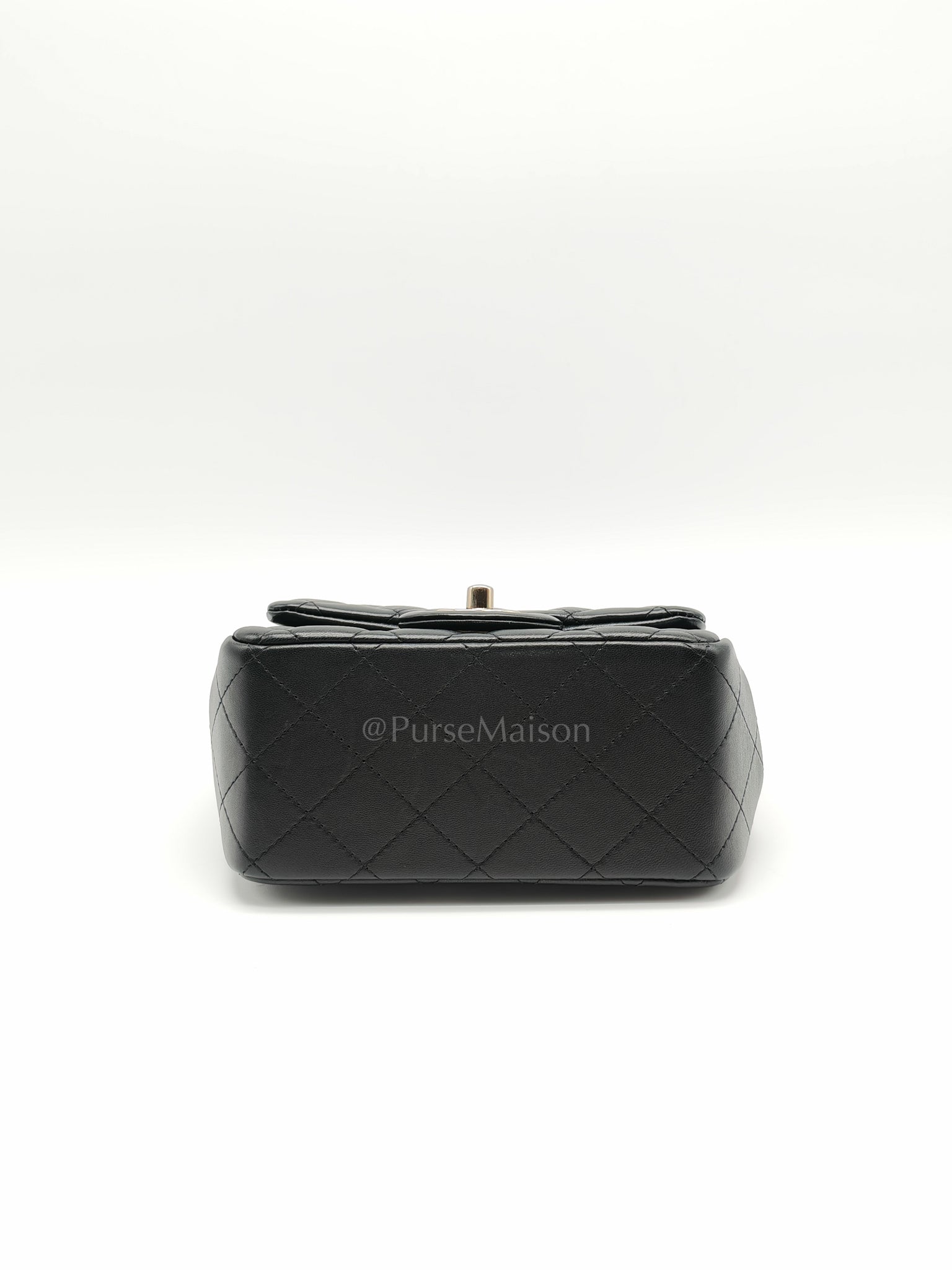 Mini Square in Black Quilted Lambskin Leather and Light Gold Hardware (Microchip) | Purse Maison Luxury Bags Shop