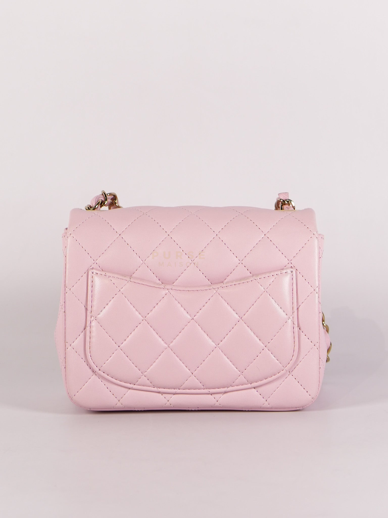 Mini Square in Pink Lambskin Leather Gold Hardware (Microchip) | Purse Maison Luxury Bags Shop