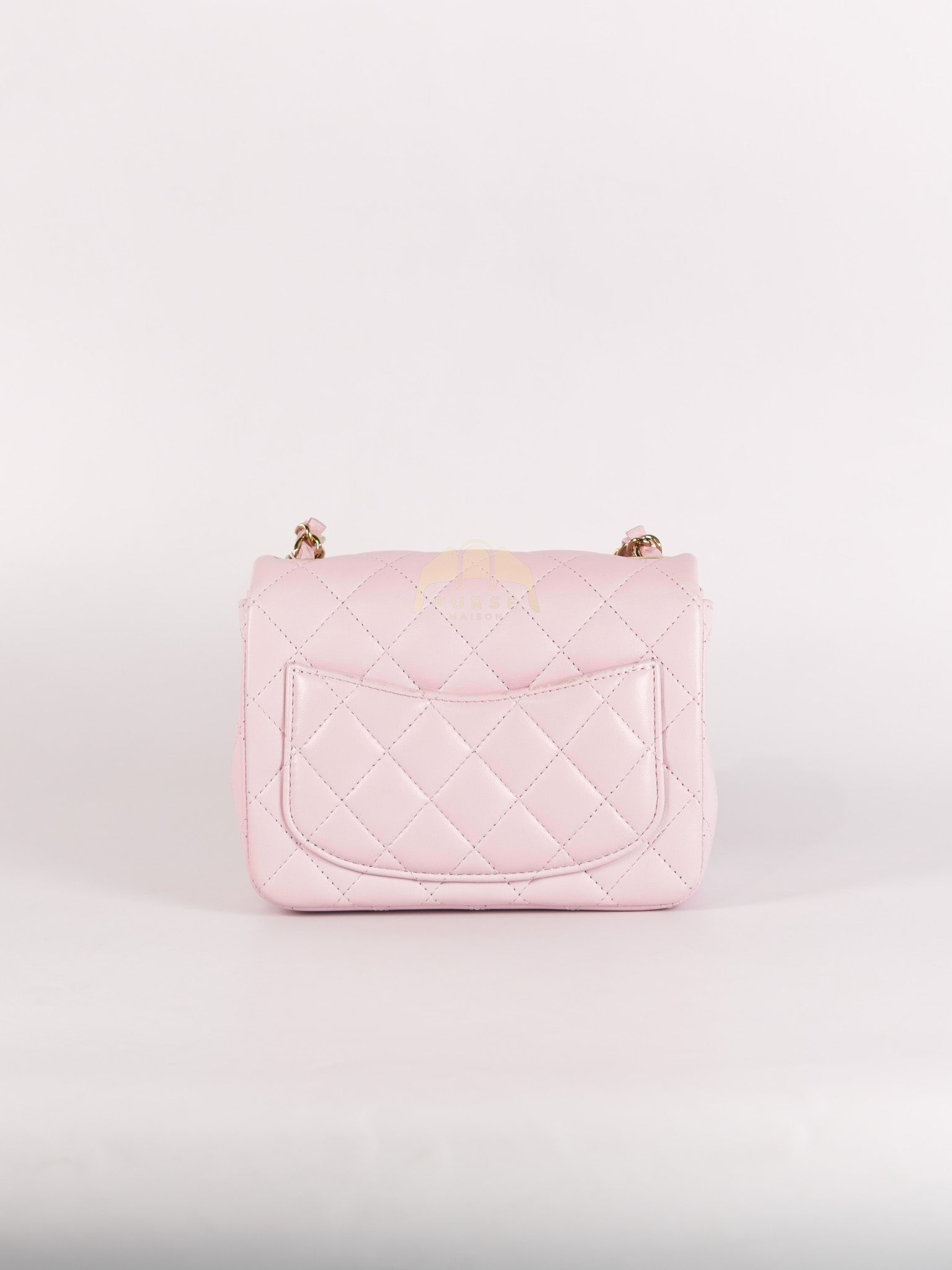 Mini Square in Pink Lambskin Leather Gold Hardware (Microchip) | Purse Maison Luxury Bags Shop