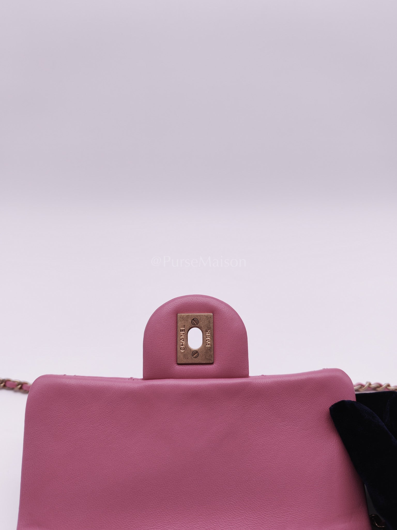 Mini Square Pearl Crush in Pink Quilted Lambskin Leather and Aged Gold Hardware Series 30 | Purse Maison Luxury Bags Shop