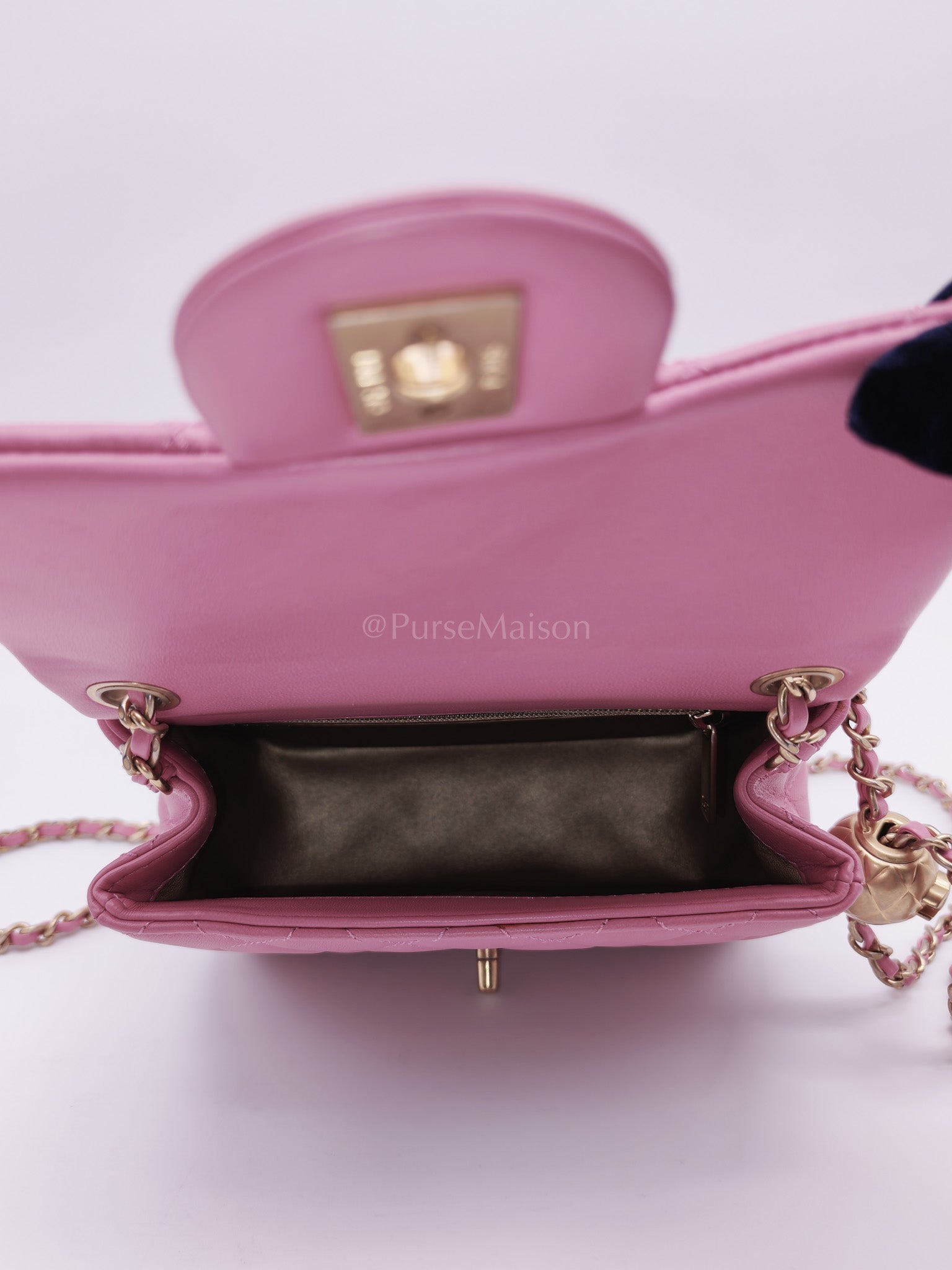 Mini Square Pearl Crush in Pink Quilted Lambskin Leather and Aged Gold Hardware Series 30 | Purse Maison Luxury Bags Shop