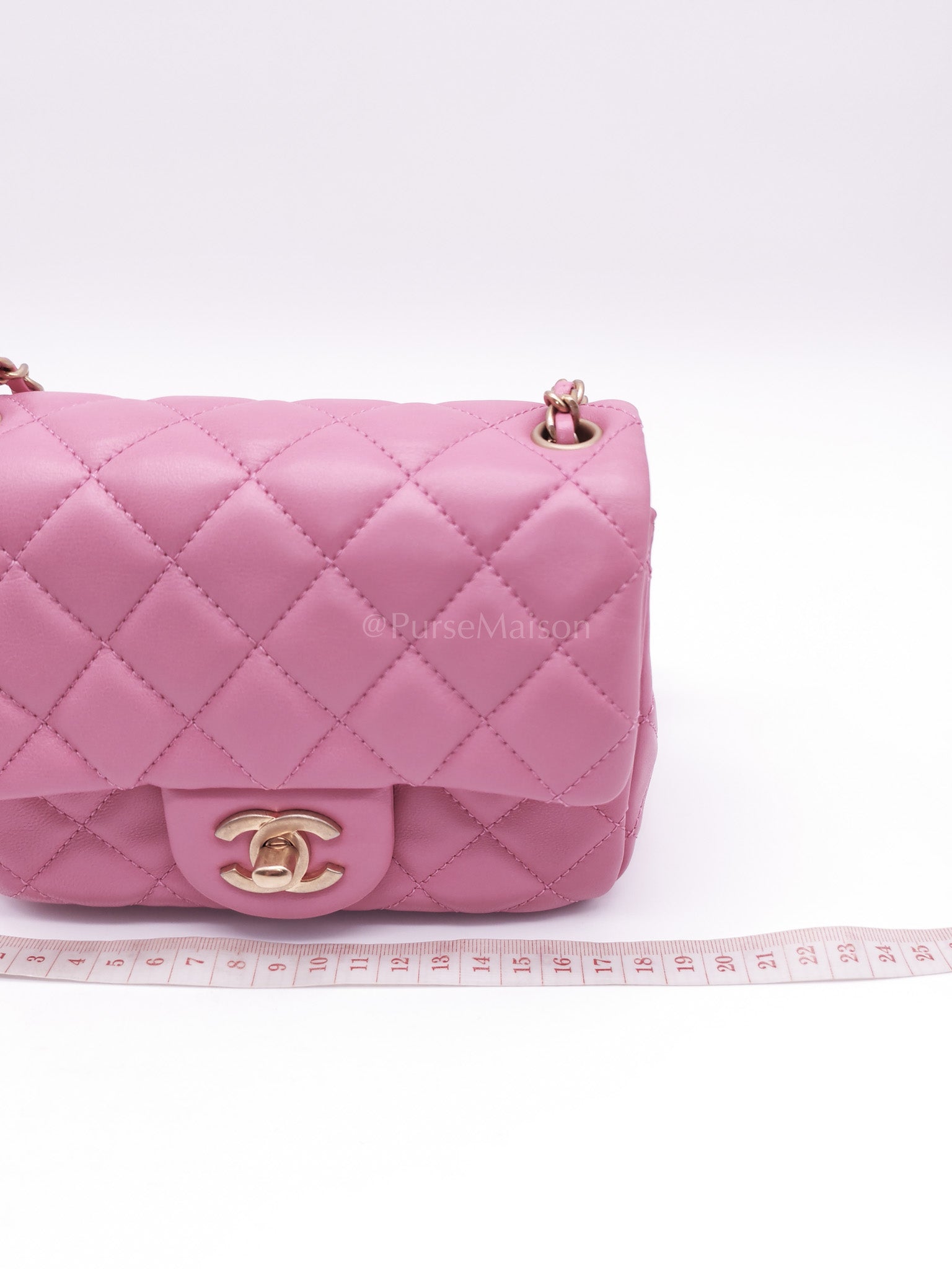 Mini Square Pearl Crush in Pink Quilted Lambskin Leather and Aged Gold Hardware Series 30 | Purse Maison Luxury Bags Shop