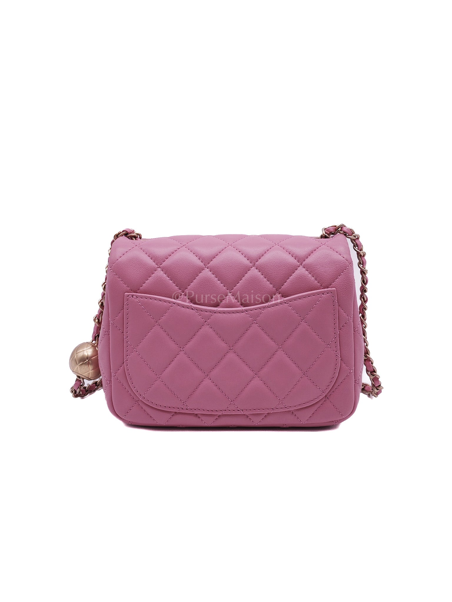 Mini Square Pearl Crush in Pink Quilted Lambskin Leather and Aged Gold Hardware Series 30 | Purse Maison Luxury Bags Shop