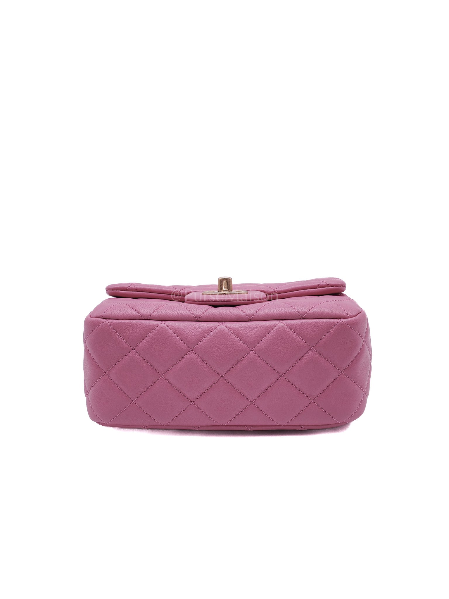 Mini Square Pearl Crush in Pink Quilted Lambskin Leather and Aged Gold Hardware Series 30 | Purse Maison Luxury Bags Shop