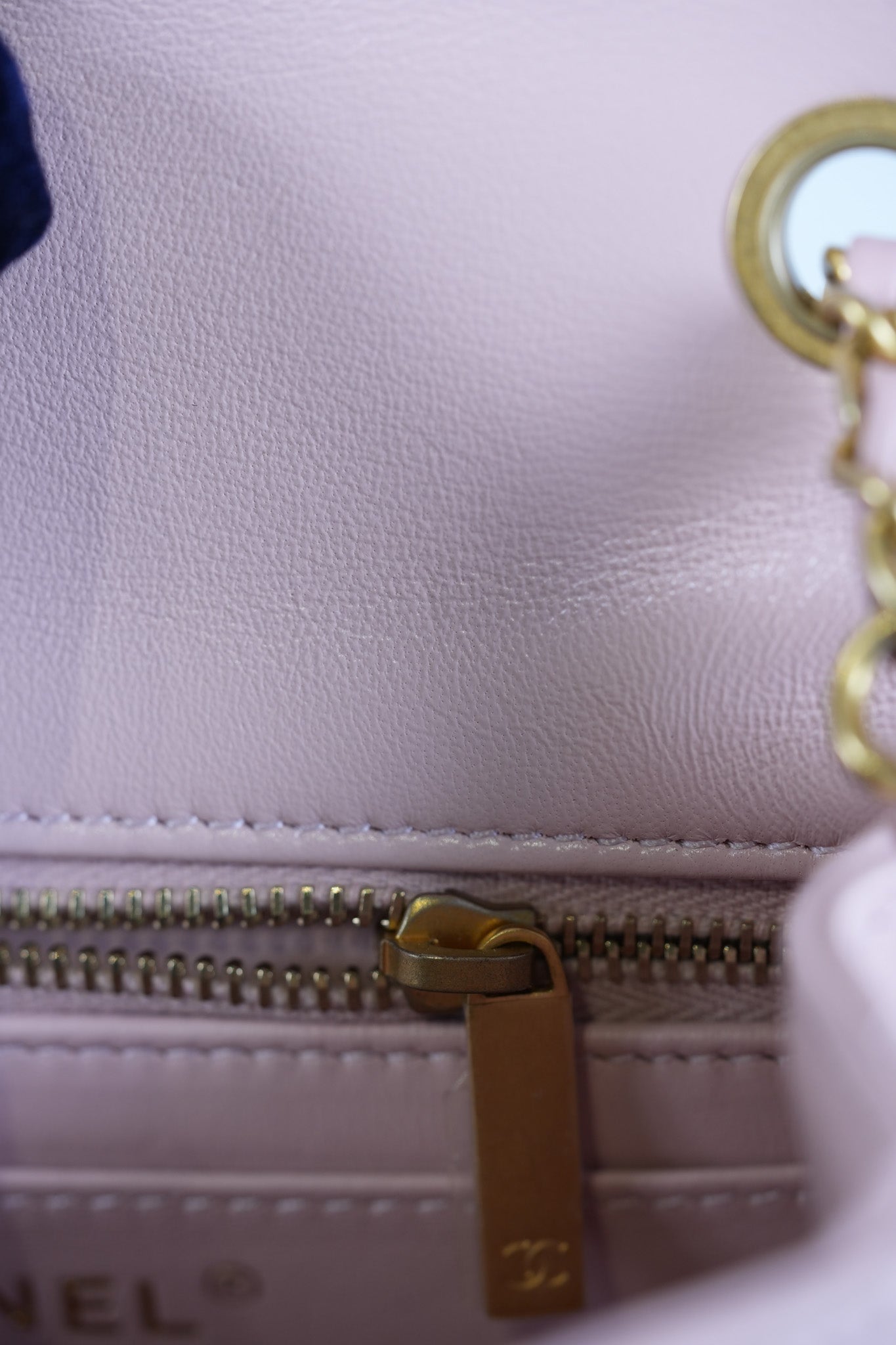 Mini Square Pearl Crush in Sakura Pink Lambskin Leather and Aged Gold Hardware (Microchip) | Purse Maison Luxury Bags Shop