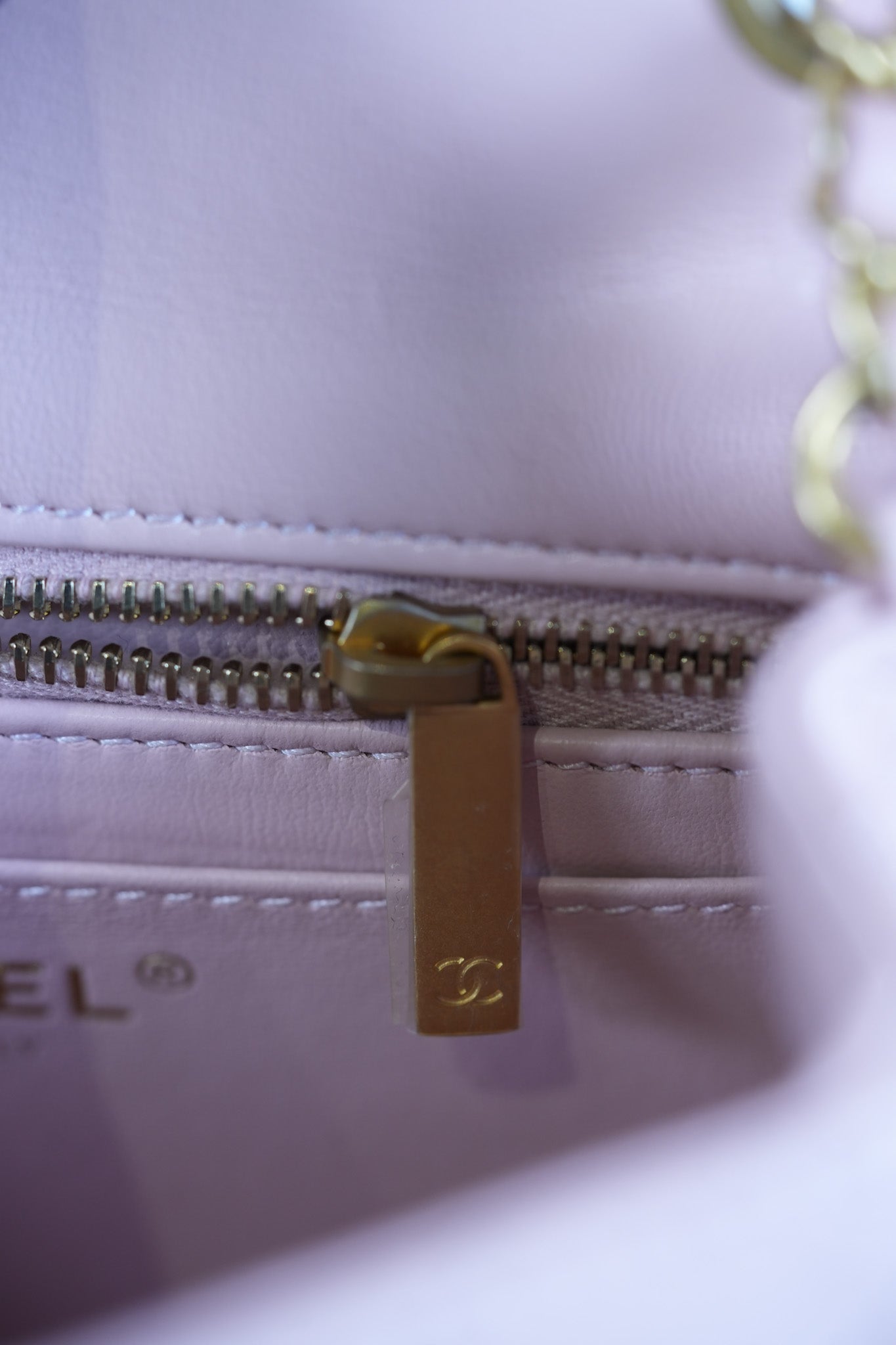 Mini Square Pearl Crush in Sakura Pink Lambskin Leather and Aged Gold Hardware (Microchip) | Purse Maison Luxury Bags Shop