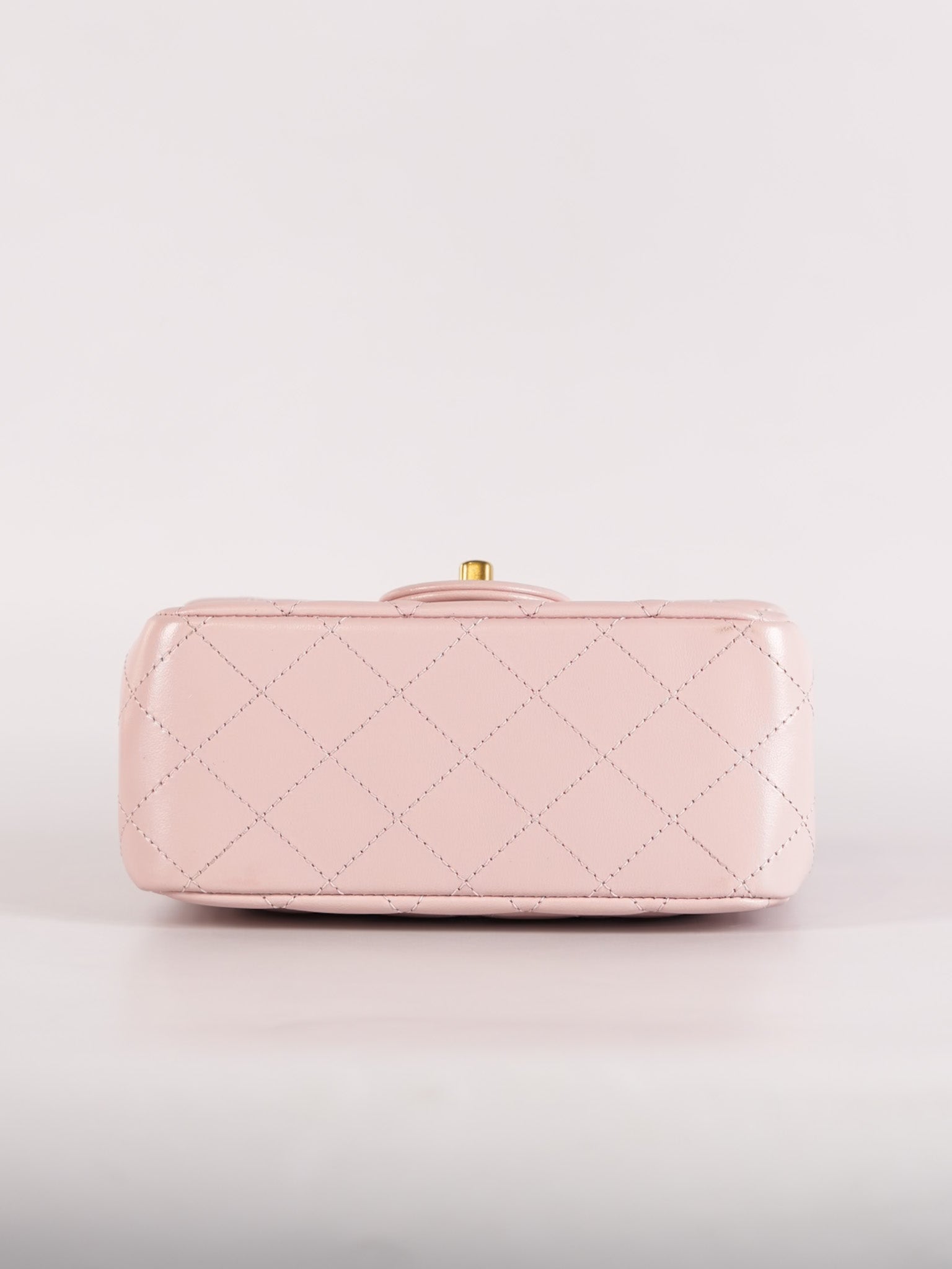 Mini Square Pearl Crush in Sakura Pink Lambskin Leather and Aged Gold Hardware (Microchip) | Purse Maison Luxury Bags Shop