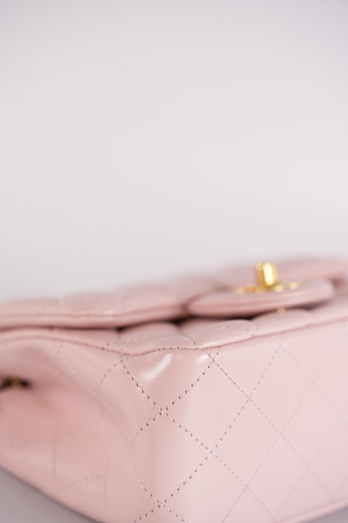 Mini Square Pearl Crush in Sakura Pink Lambskin Leather and Aged Gold Hardware (Microchip) | Purse Maison Luxury Bags Shop