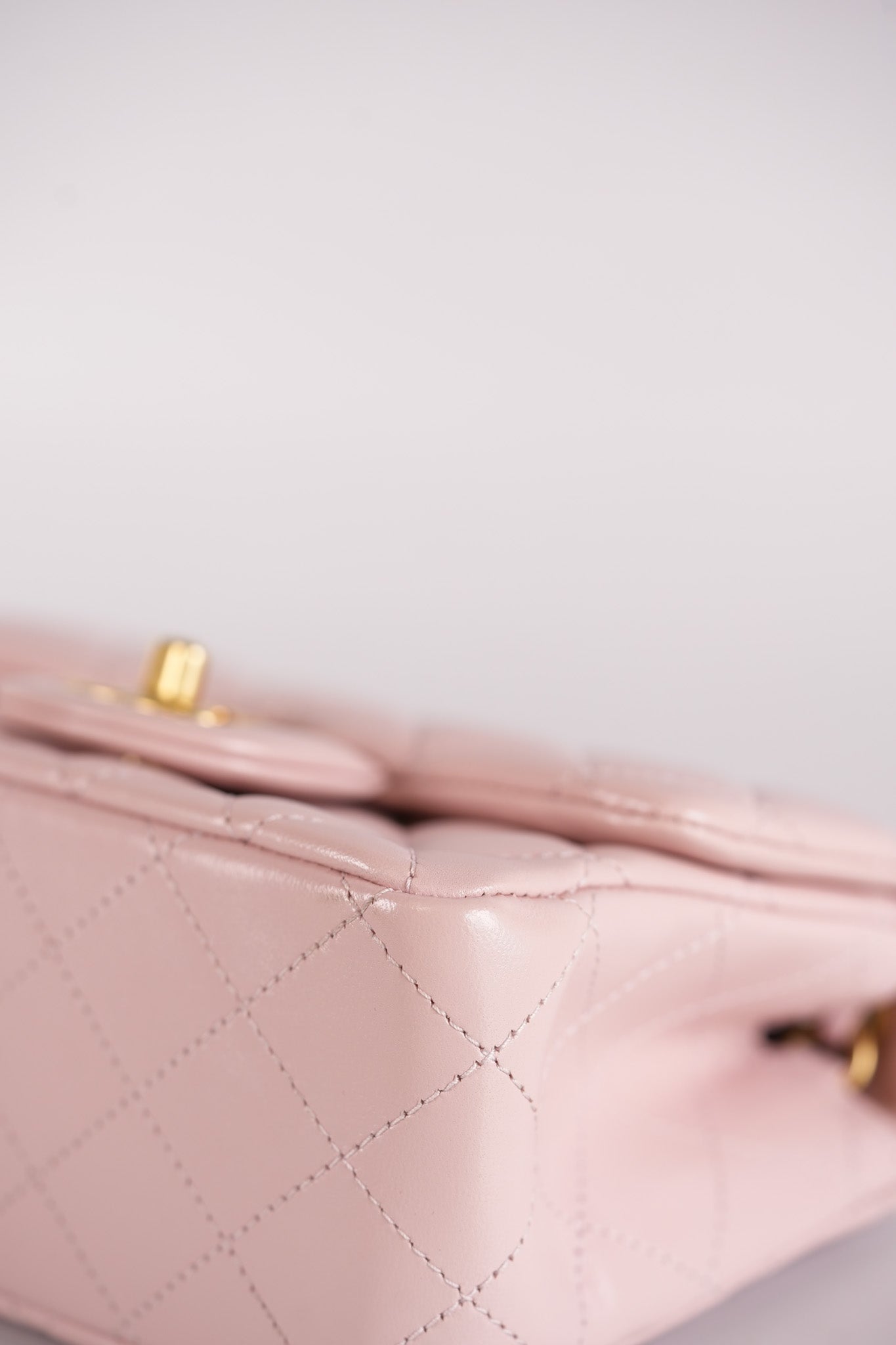 Mini Square Pearl Crush in Sakura Pink Lambskin Leather and Aged Gold Hardware (Microchip) | Purse Maison Luxury Bags Shop