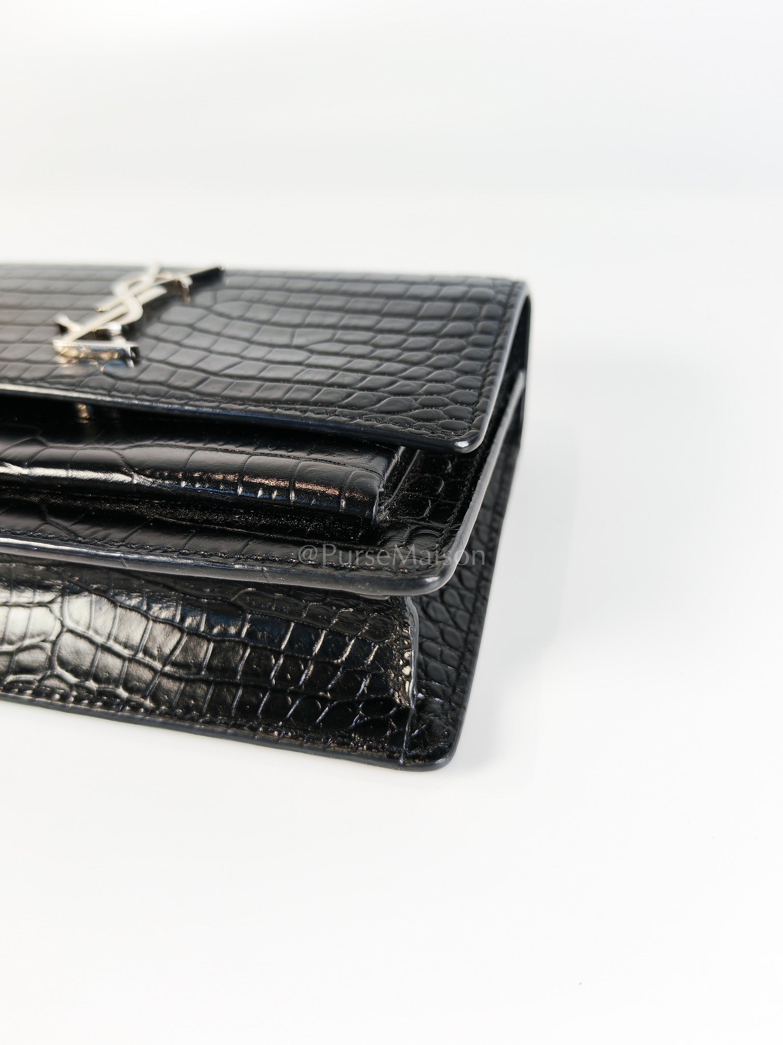 Mini Sunset Black Croc Embossed Chain Strap | Purse Maison Luxury Bags Shop