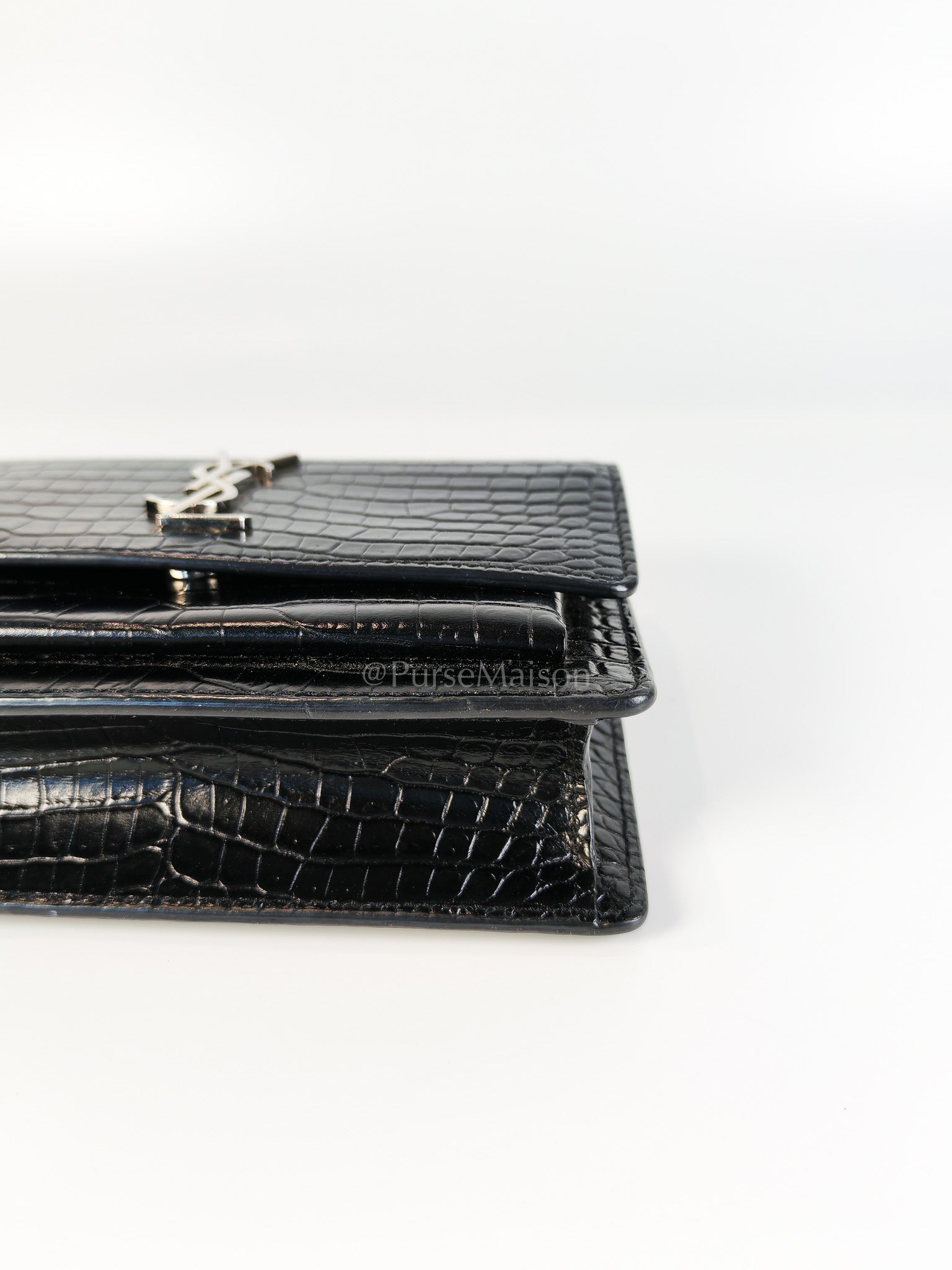 Mini Sunset Black Croc Embossed Chain Strap | Purse Maison Luxury Bags Shop