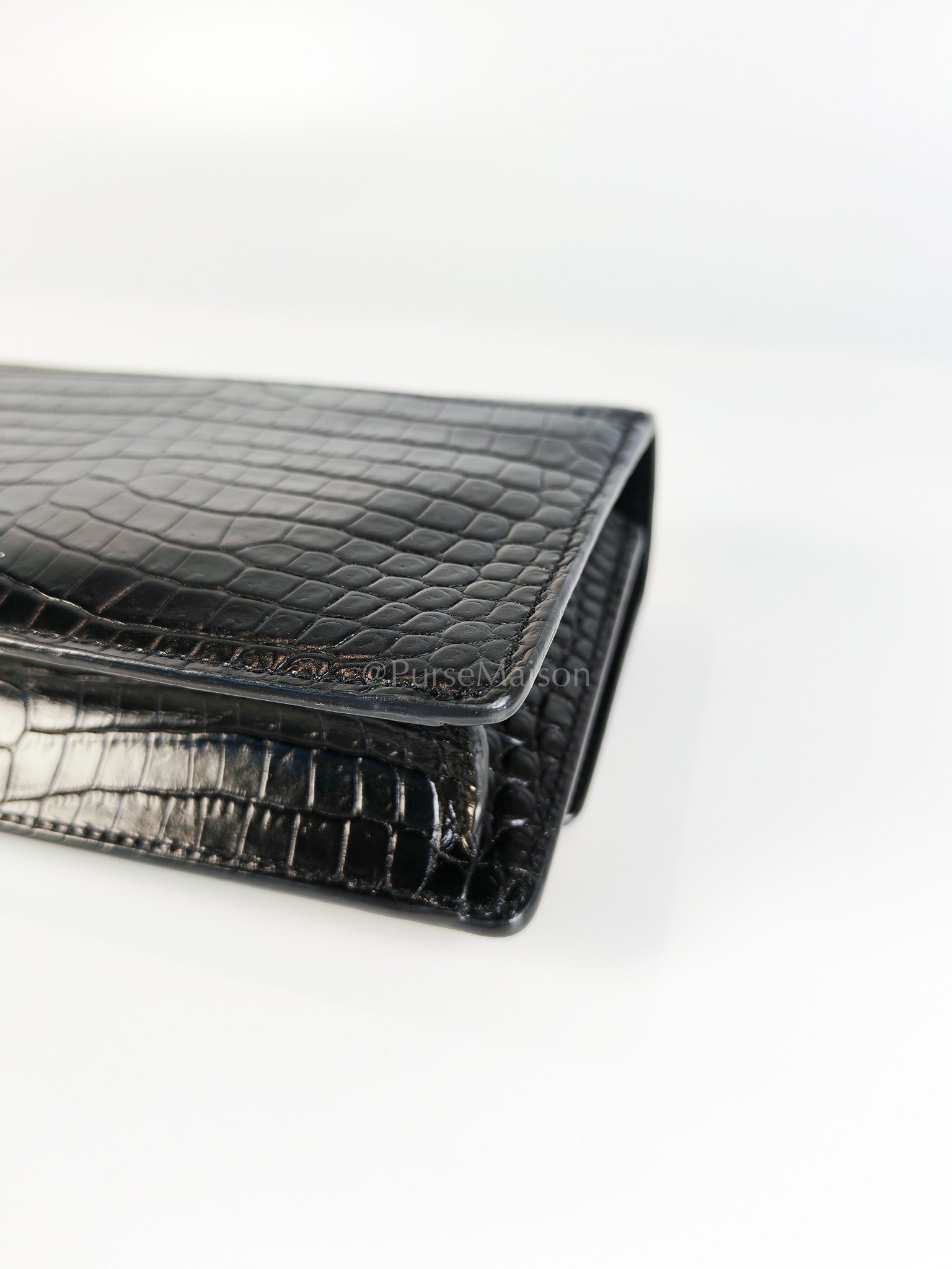 Mini Sunset Black Croc Embossed Chain Strap | Purse Maison Luxury Bags Shop