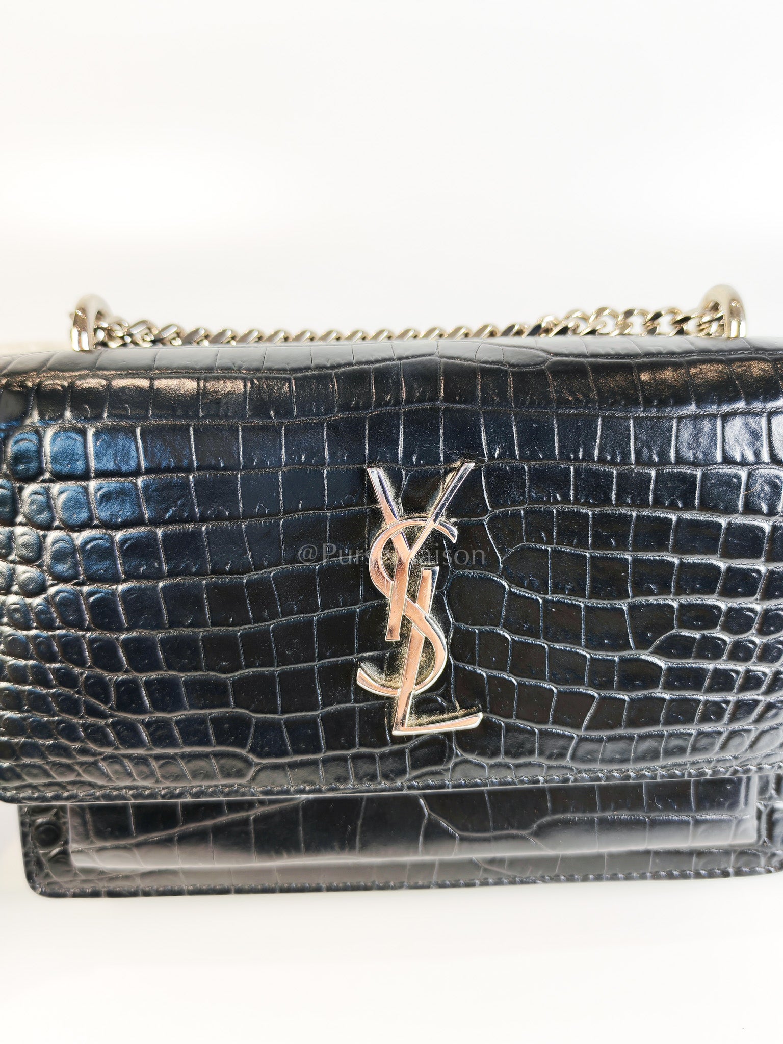 Mini Sunset Black Croc Embossed Chain Strap | Purse Maison Luxury Bags Shop
