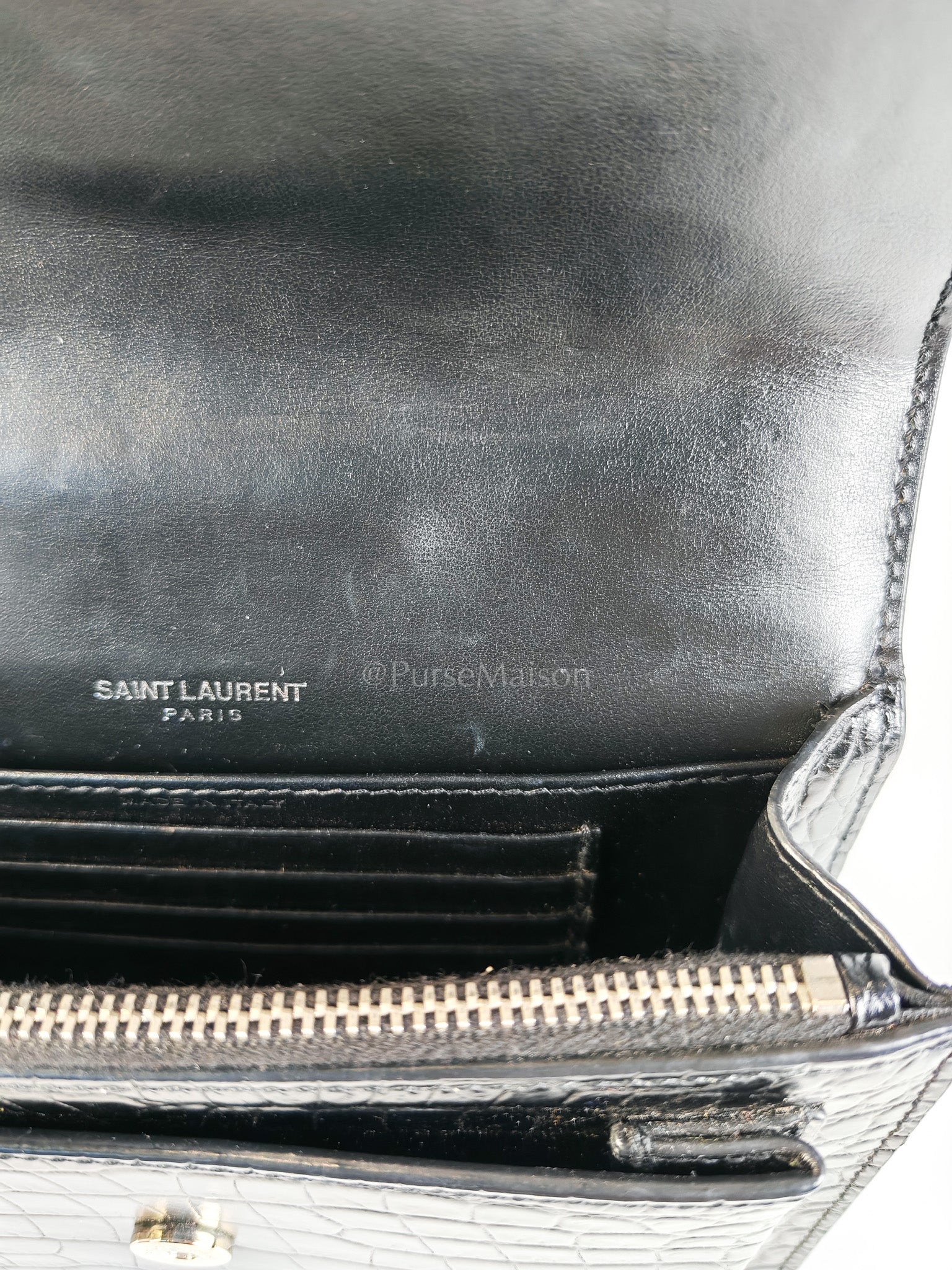 Mini Sunset Black Croc Embossed Chain Strap | Purse Maison Luxury Bags Shop