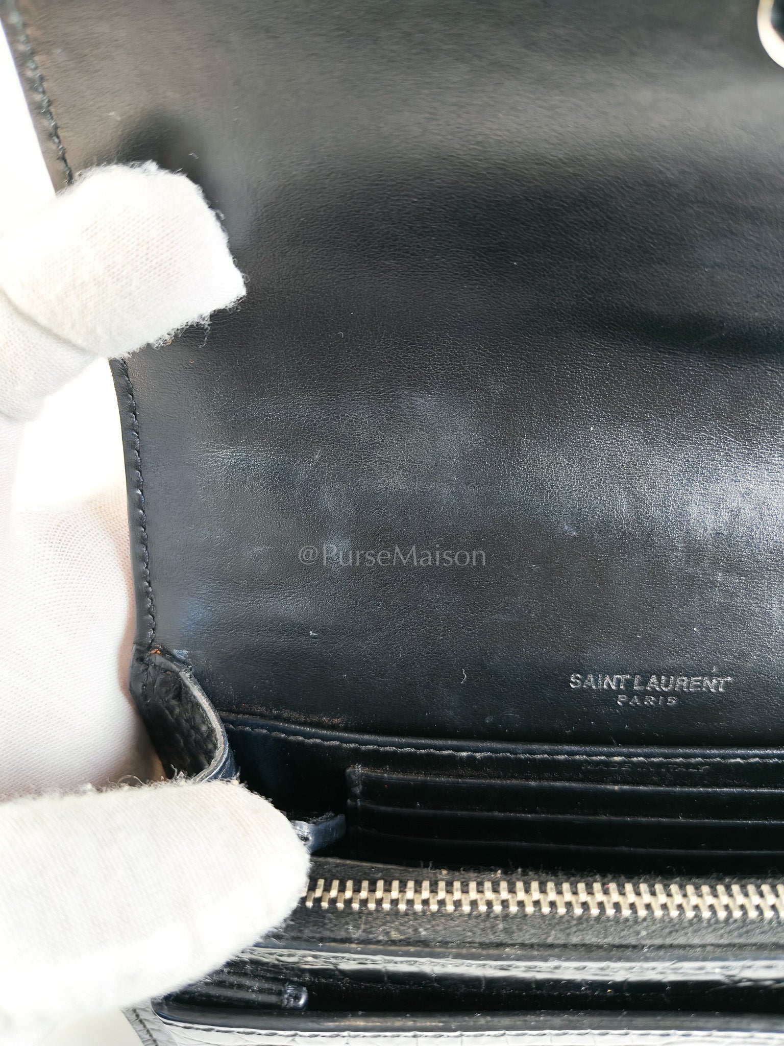 Mini Sunset Black Croc Embossed Chain Strap | Purse Maison Luxury Bags Shop